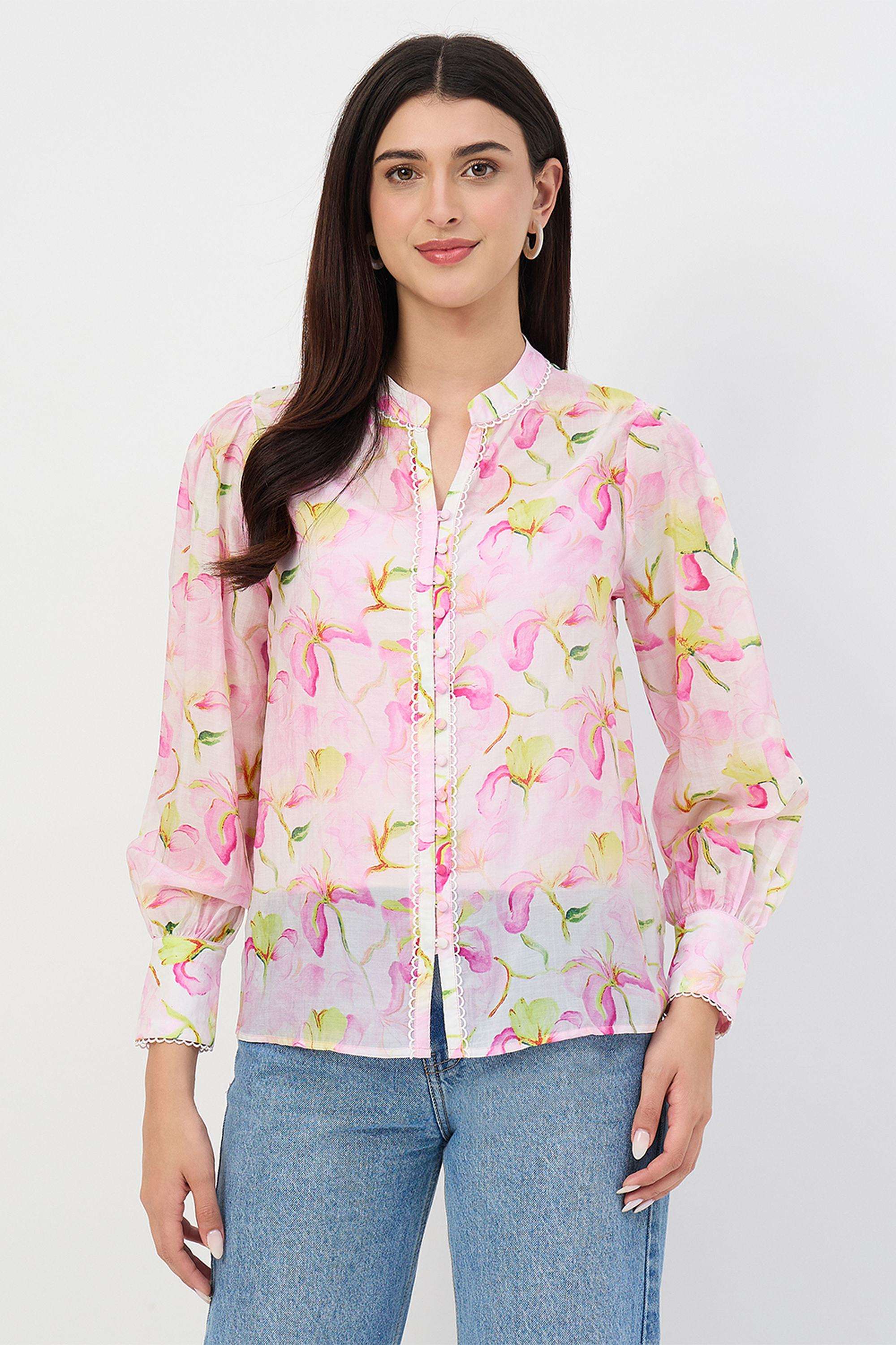 Printed-Nylon-V-Neck-Women-s-Top