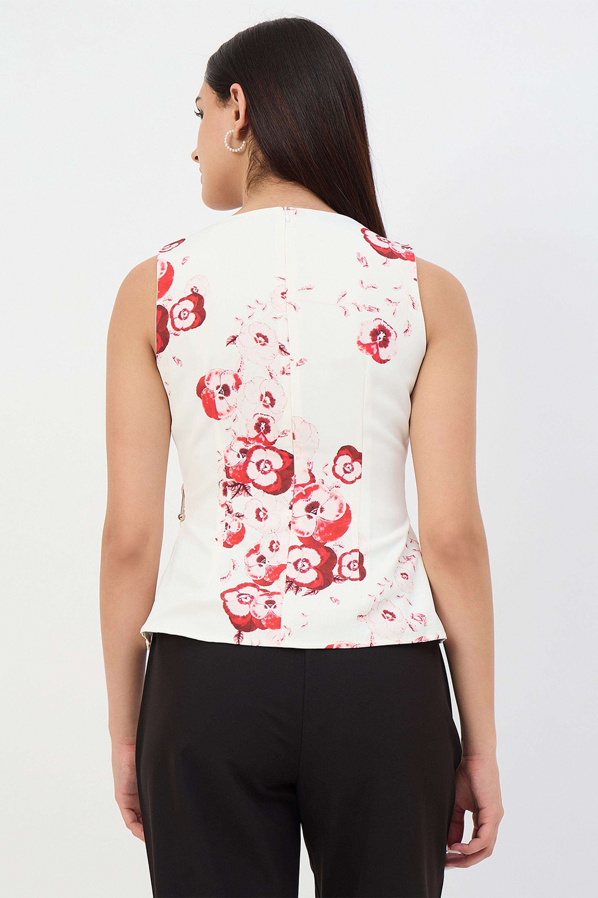 Printed-Polyester-V-Neck-Women-s-Top