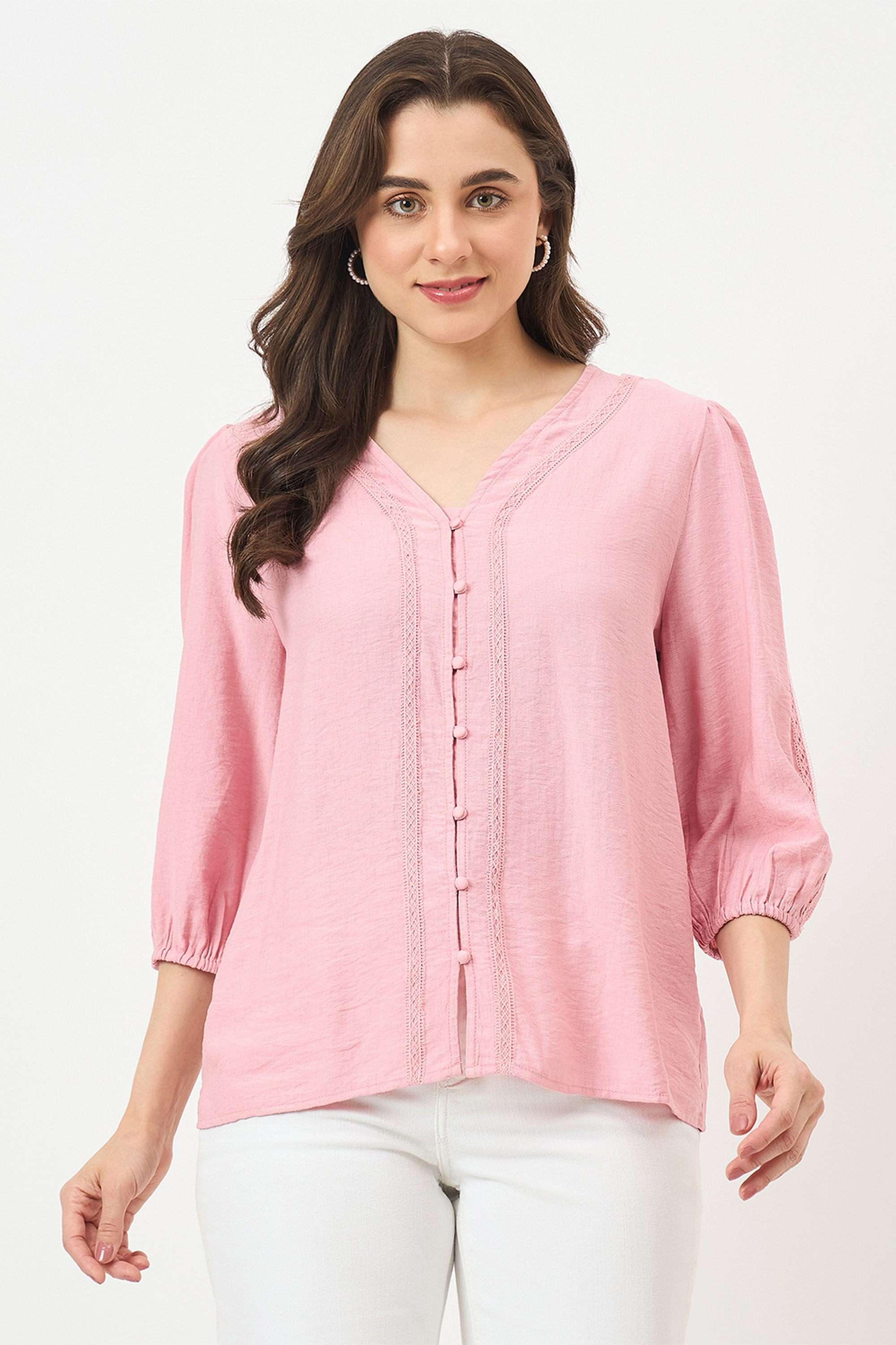 Textured-Rayon-V-Neck-Women-s-Top