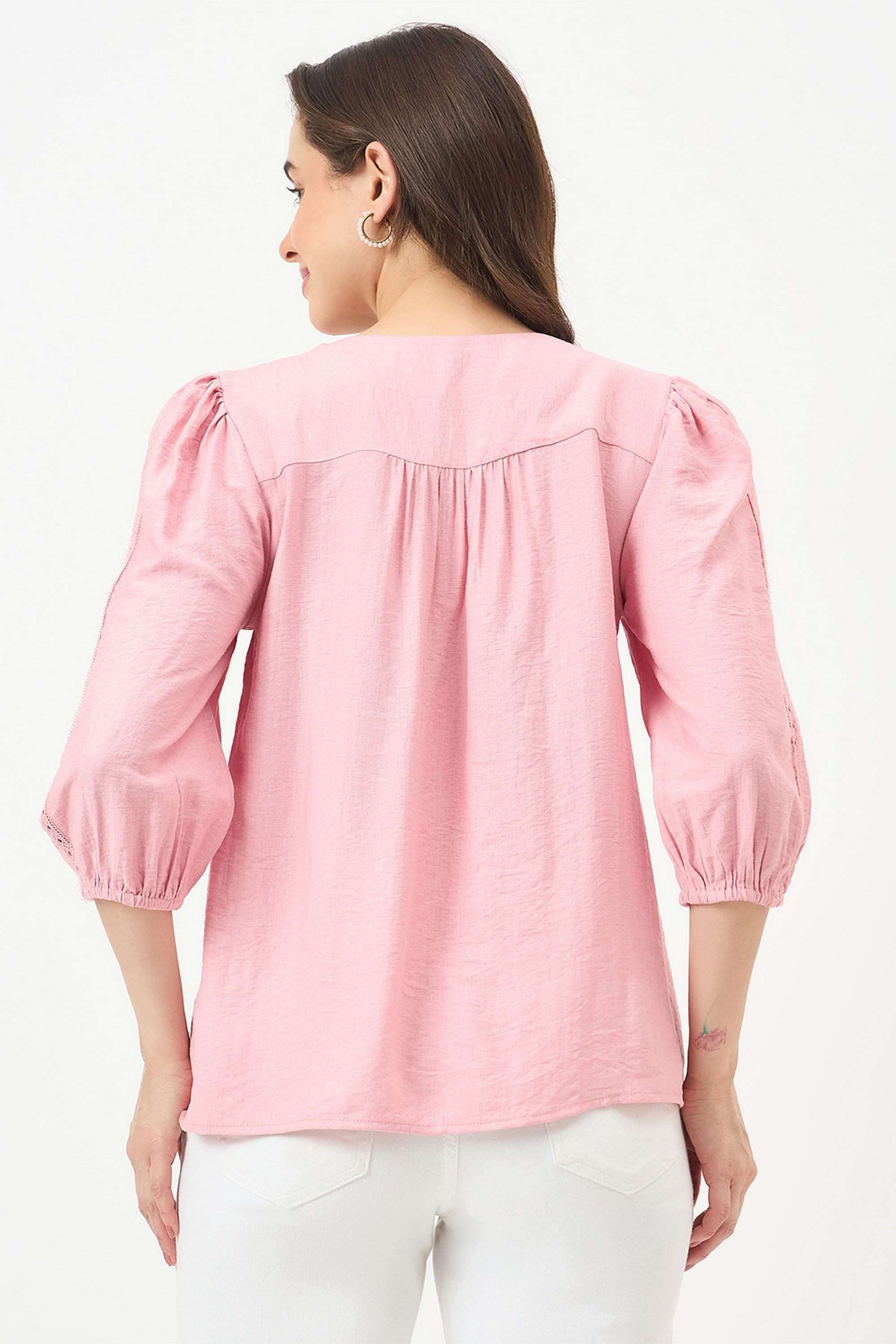 Textured-Rayon-V-Neck-Women-s-Top