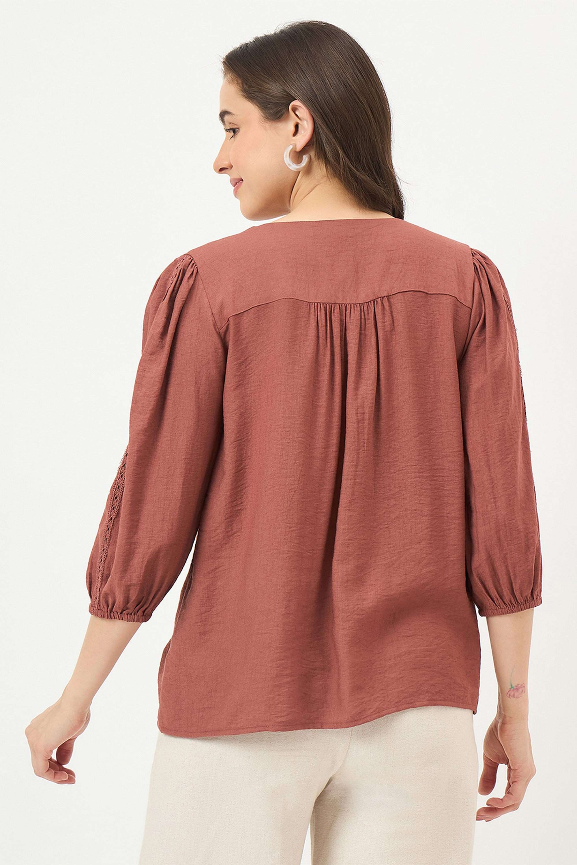 Textured-Rayon-V-Neck-Women-s-Top