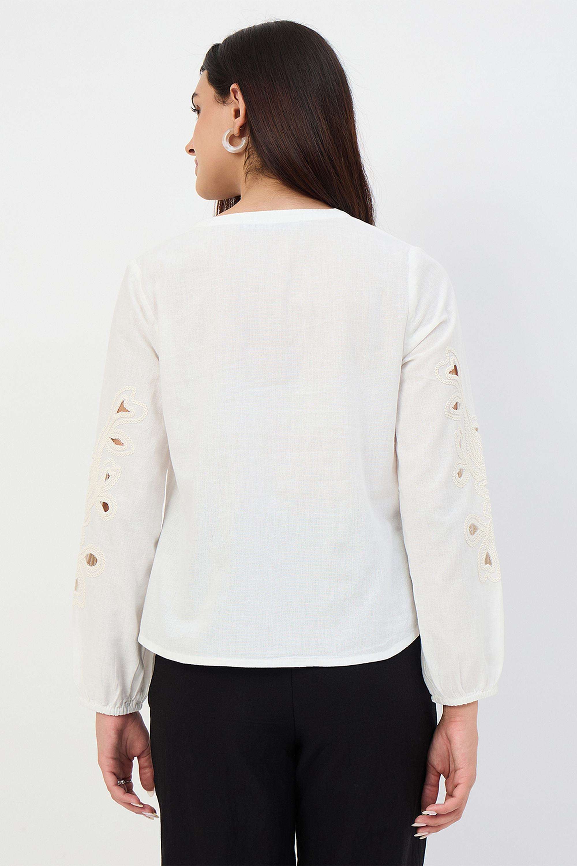 Embroidered-Cotton-V-Neck-Women-s-Top
