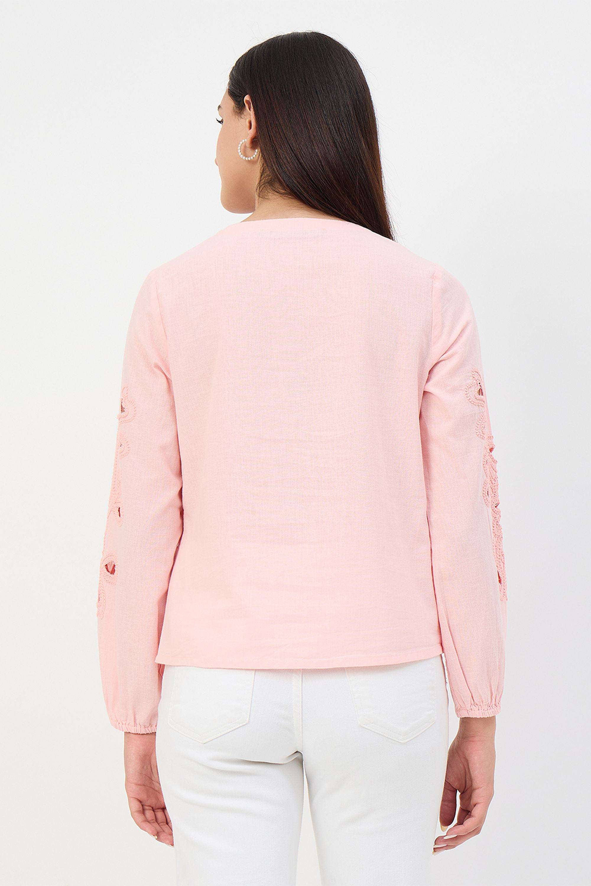 Embroidered-Cotton-V-Neck-Women-s-Top