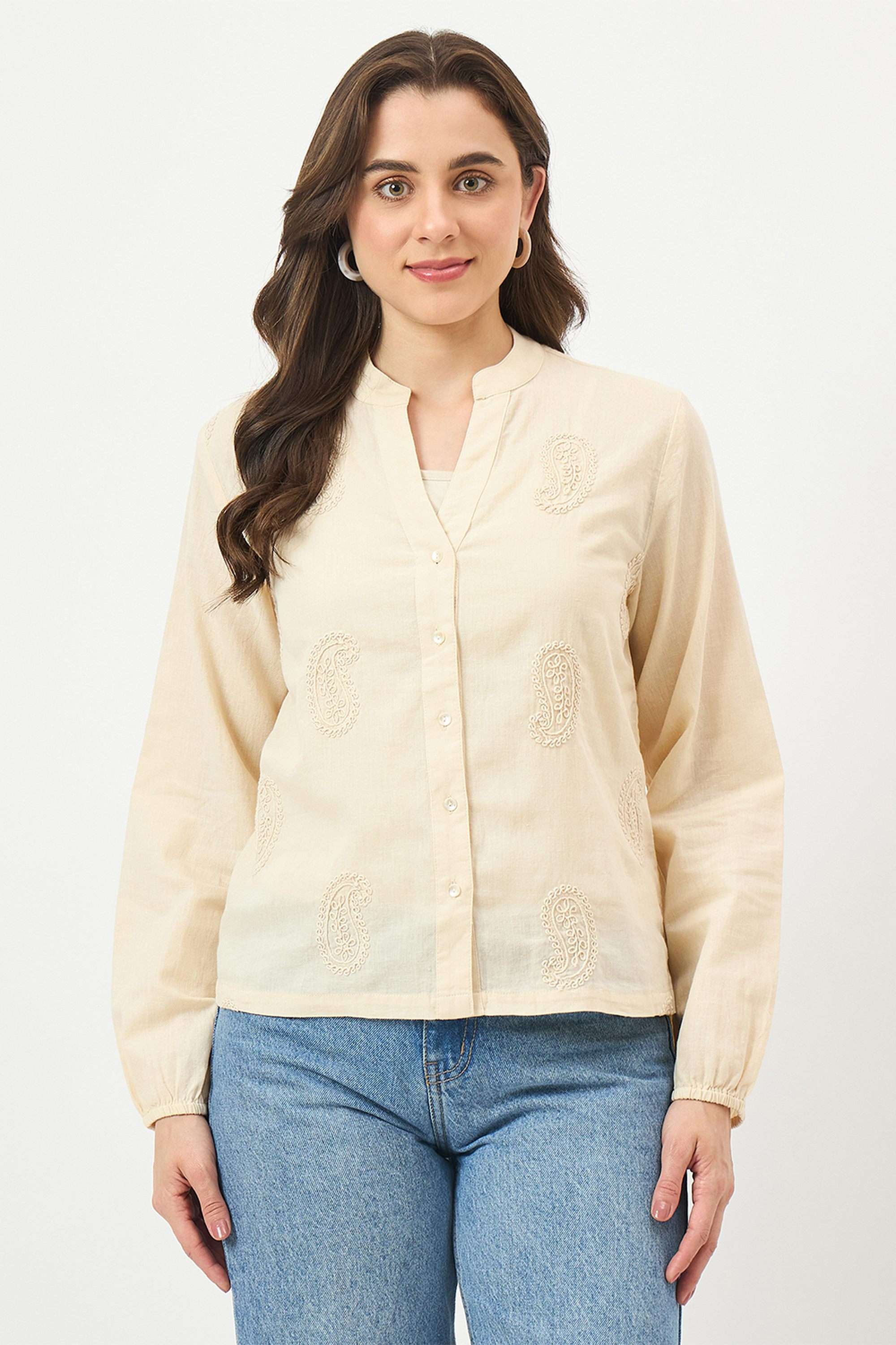 Printed-Cotton-V-Neck-Women-s-Top