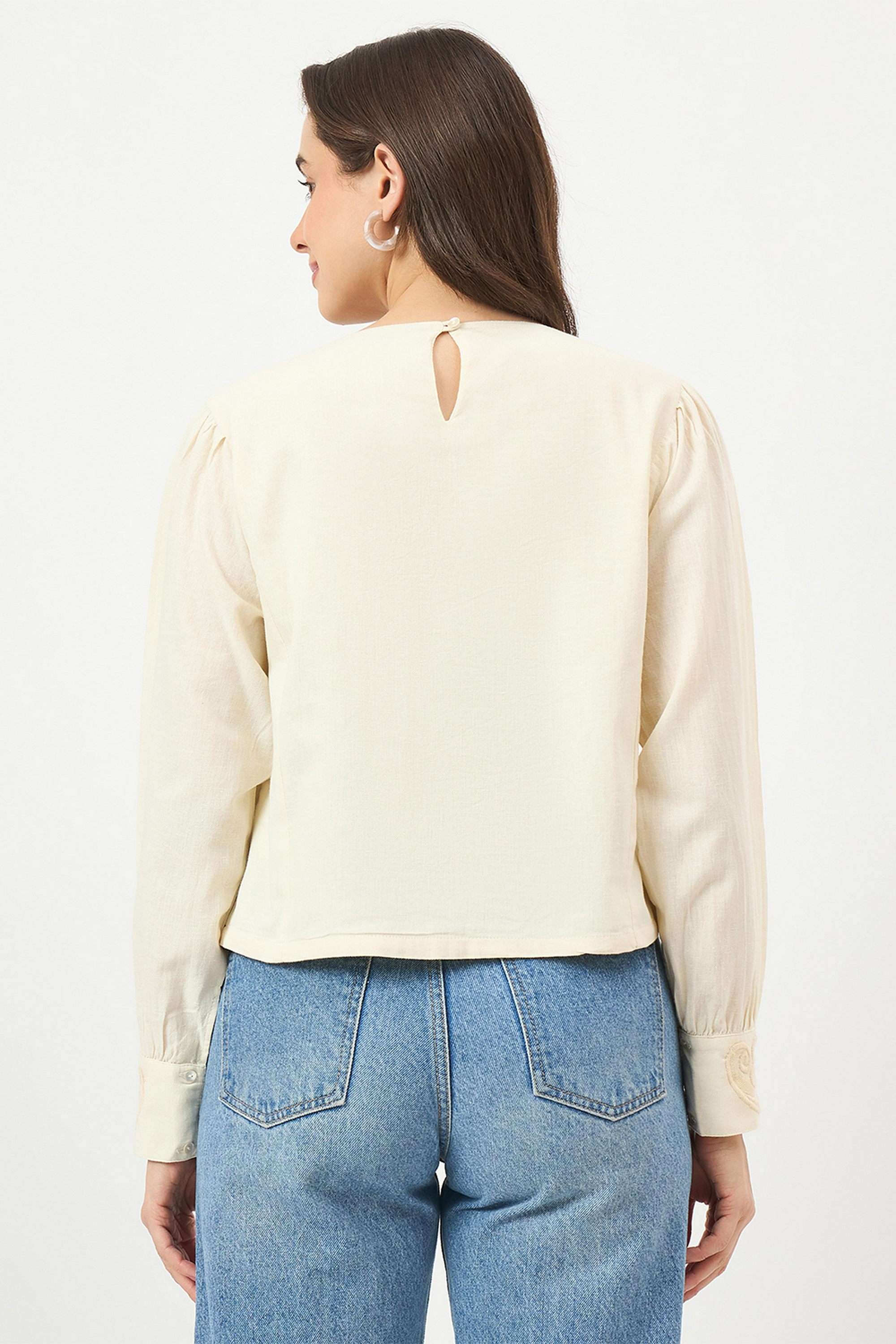 Embroidered-Cotton-V-Neck-Women-s-Top