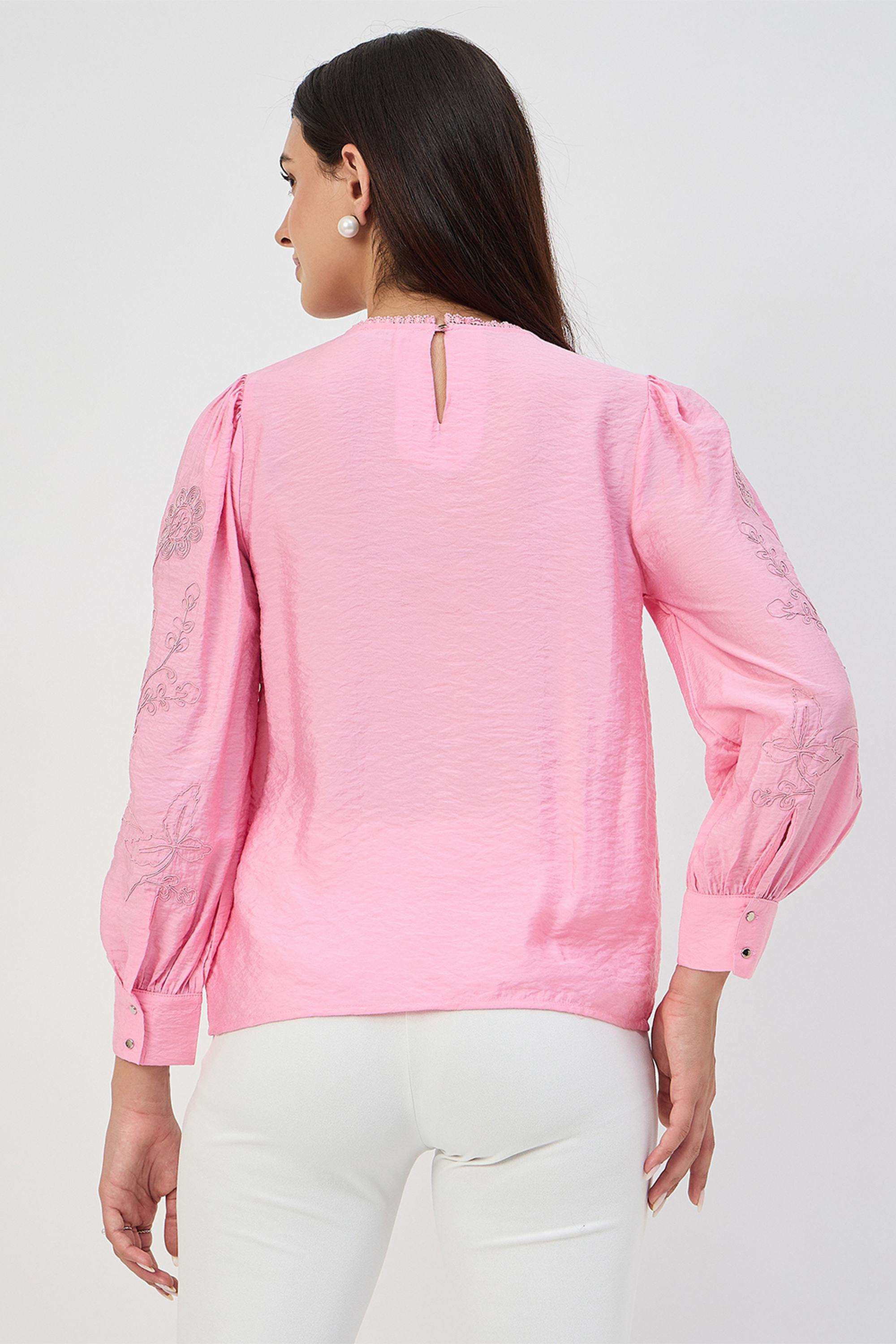 Embroidered-Viscose-Round-Neck-Women-s-Top