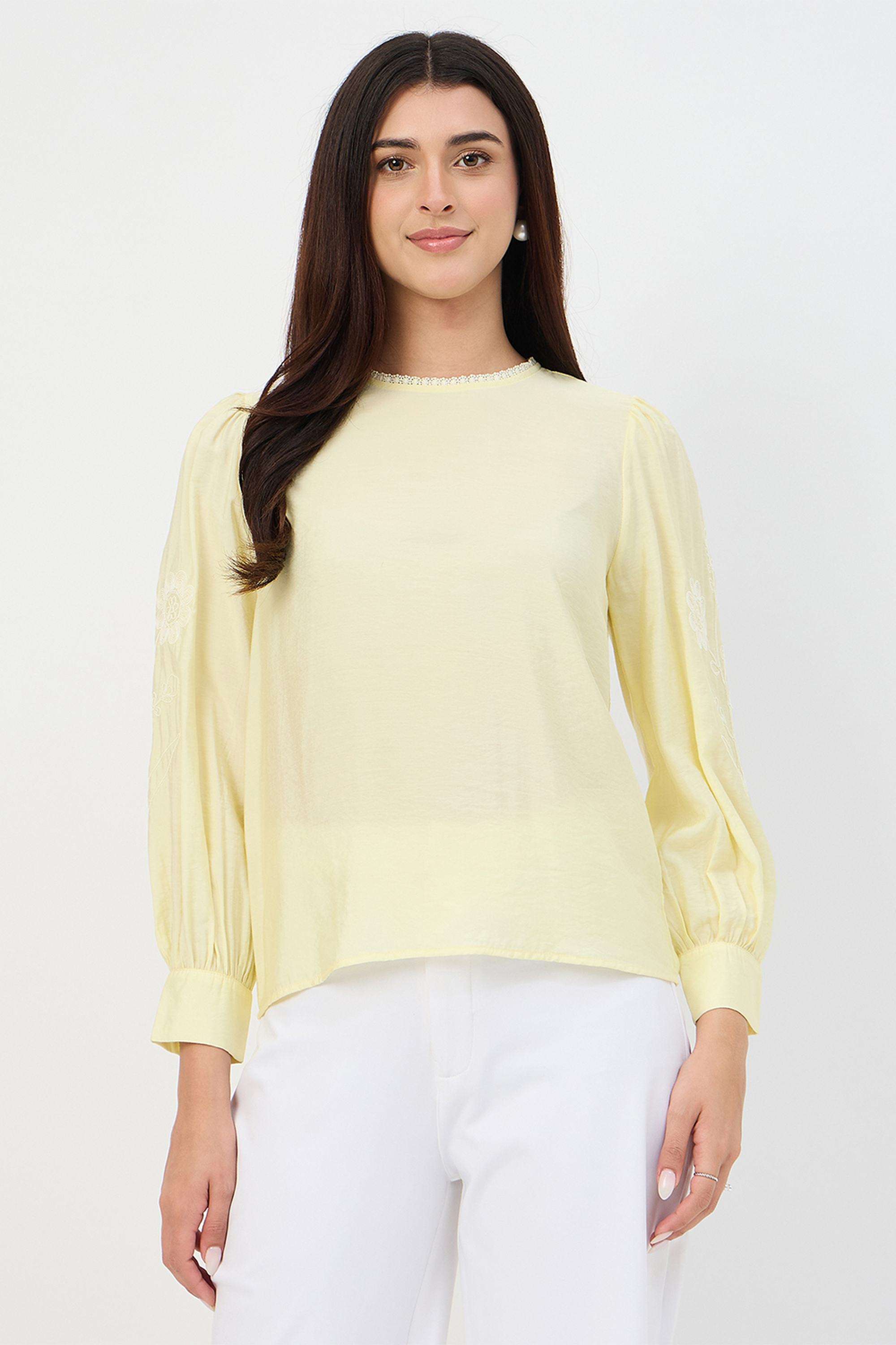 Solid-Viscose-Round-Neck-Women-s-Top