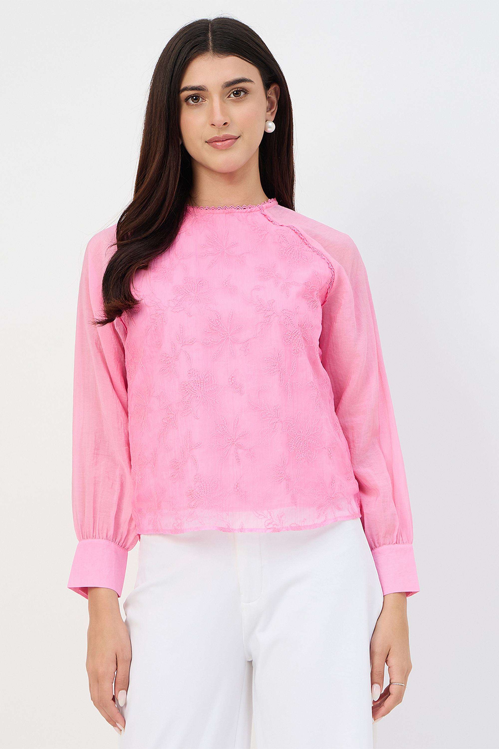Embroidered-Viscose-Round-Neck-Women-s-Top