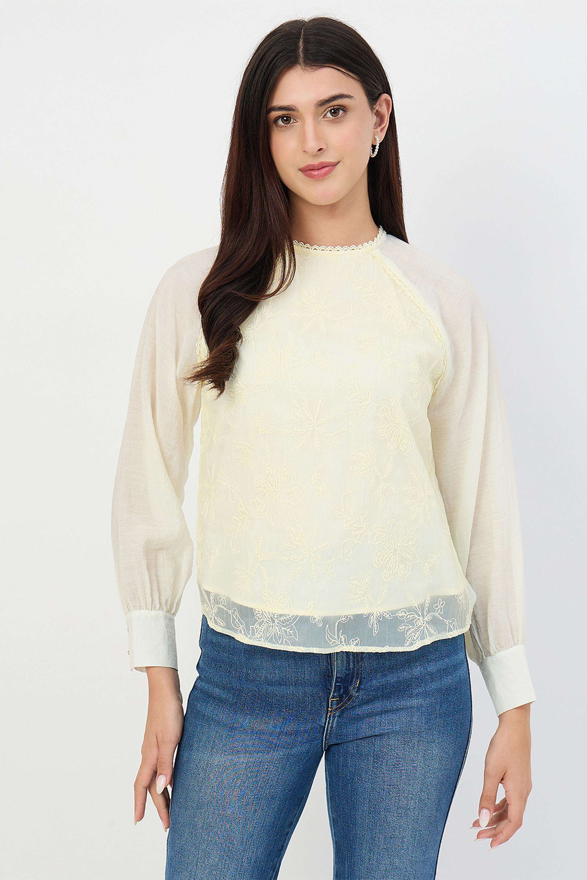Embroidered-Viscose-Round-Neck-Women-s-Top