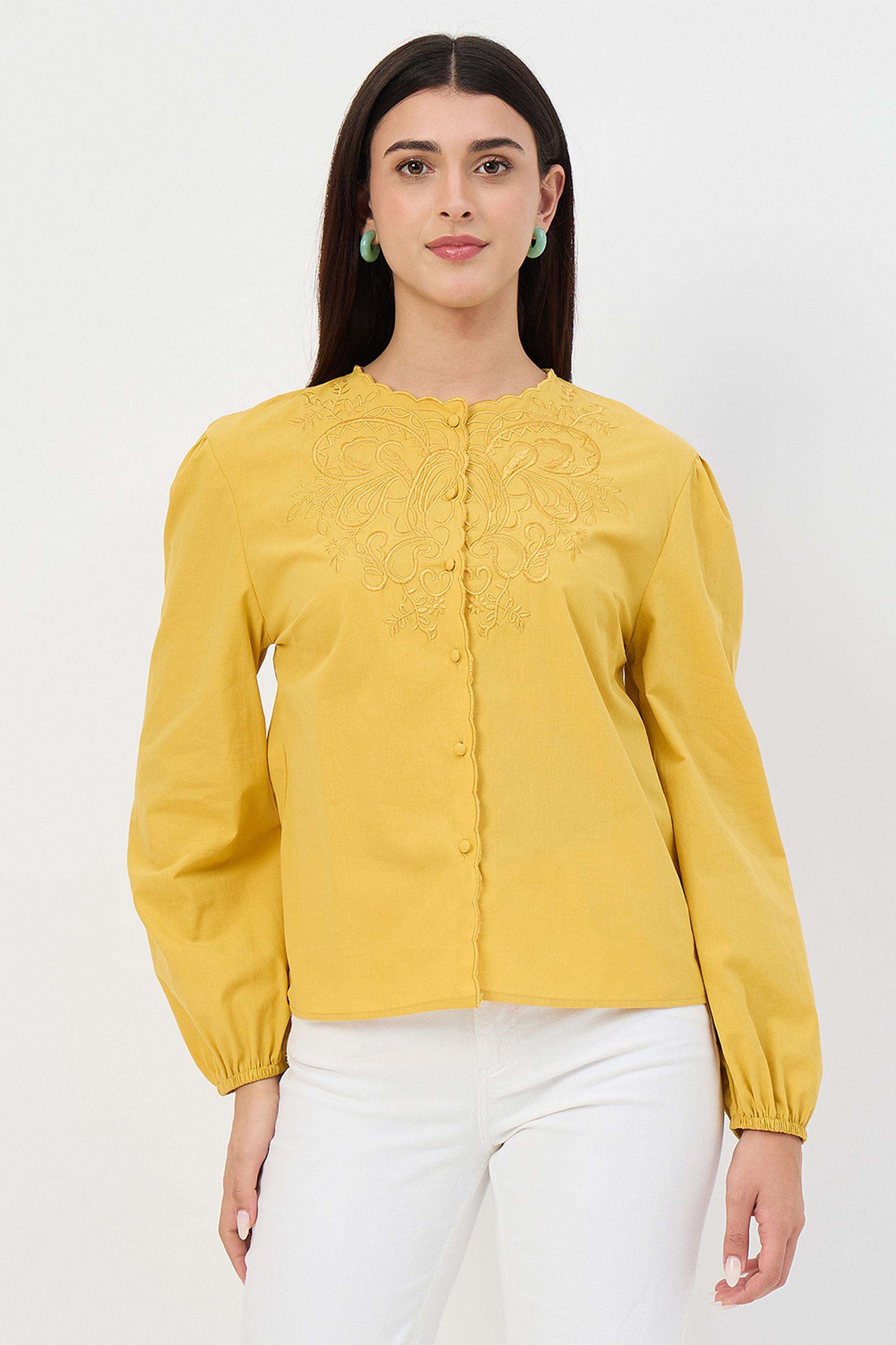 Embroidered-Cotton-V-Neck-Women-s-Top