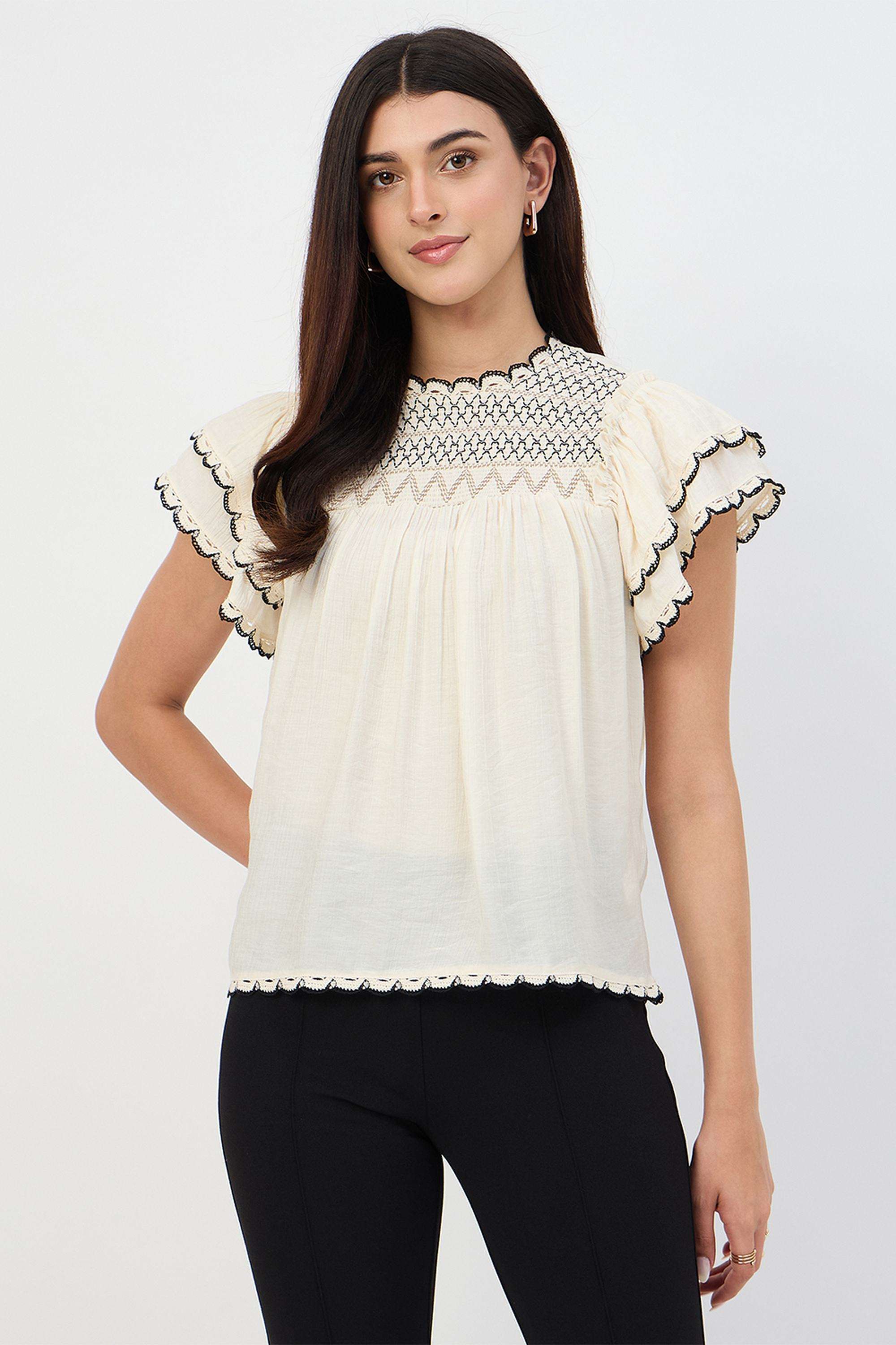 Embroidered-Viscose-Round-Neck-Women-s-Top