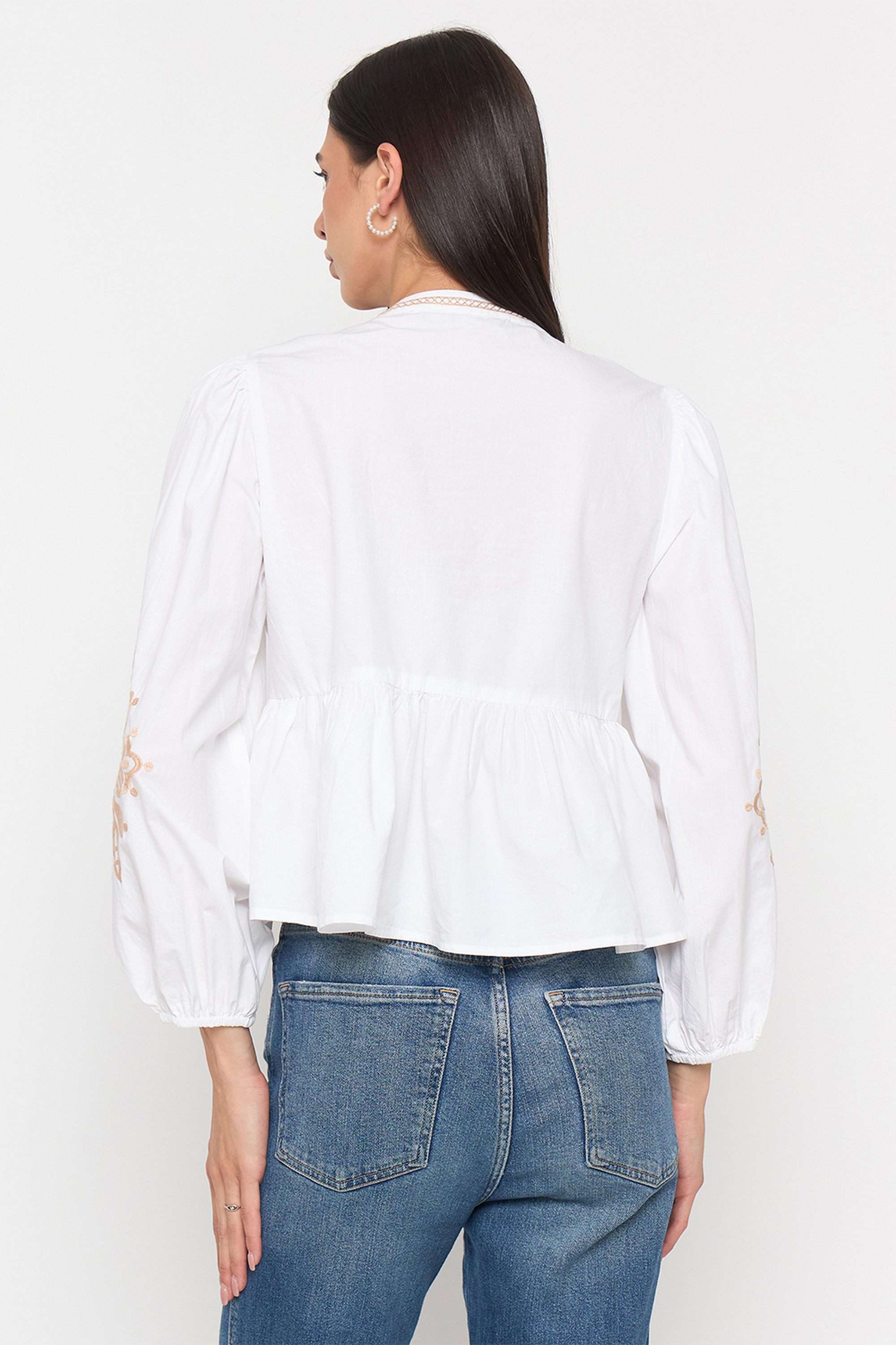 Embroidered-Cotton-V-Neck-Women-s-Top