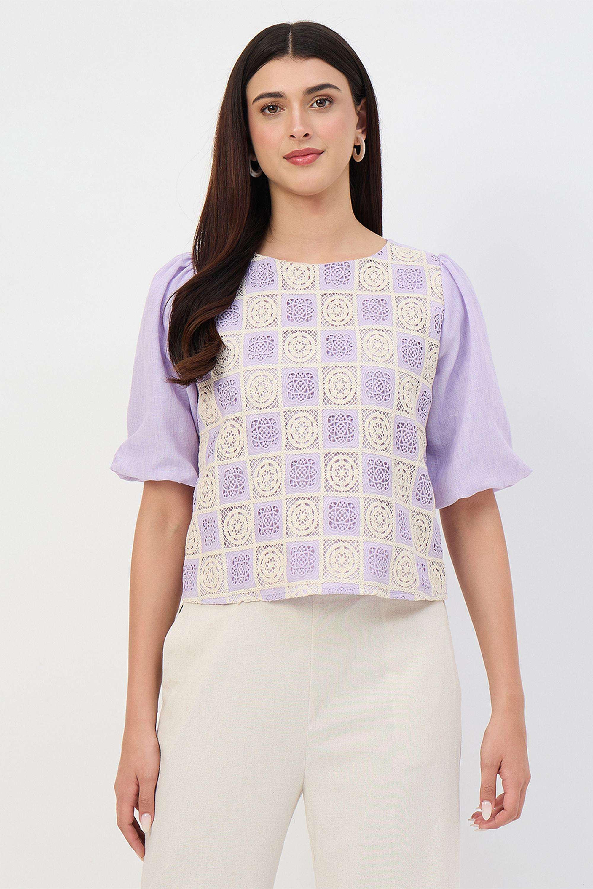 Solid-Polyester-Round-Neck-Women-s-Top