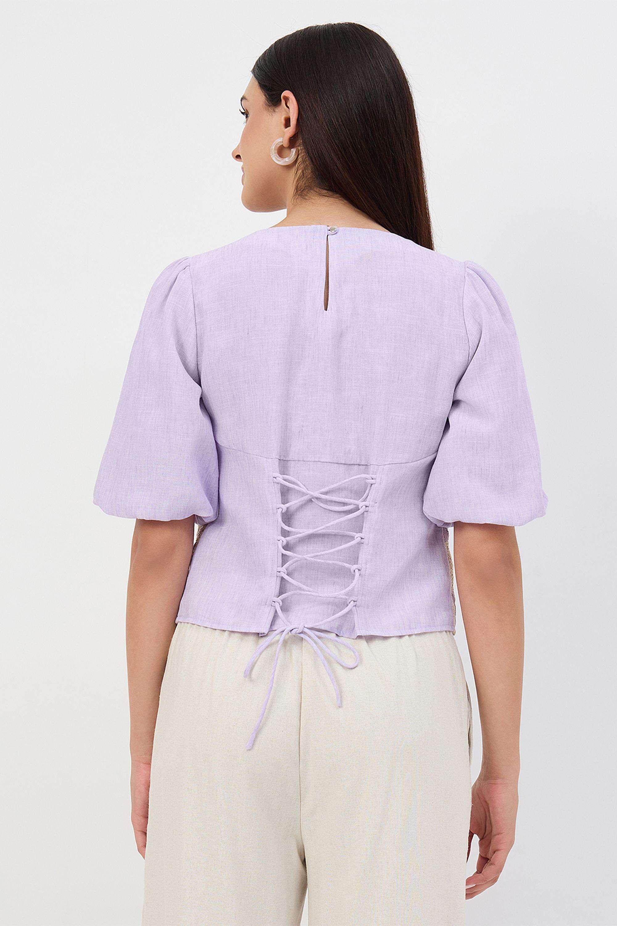 Solid-Polyester-Round-Neck-Women-s-Top