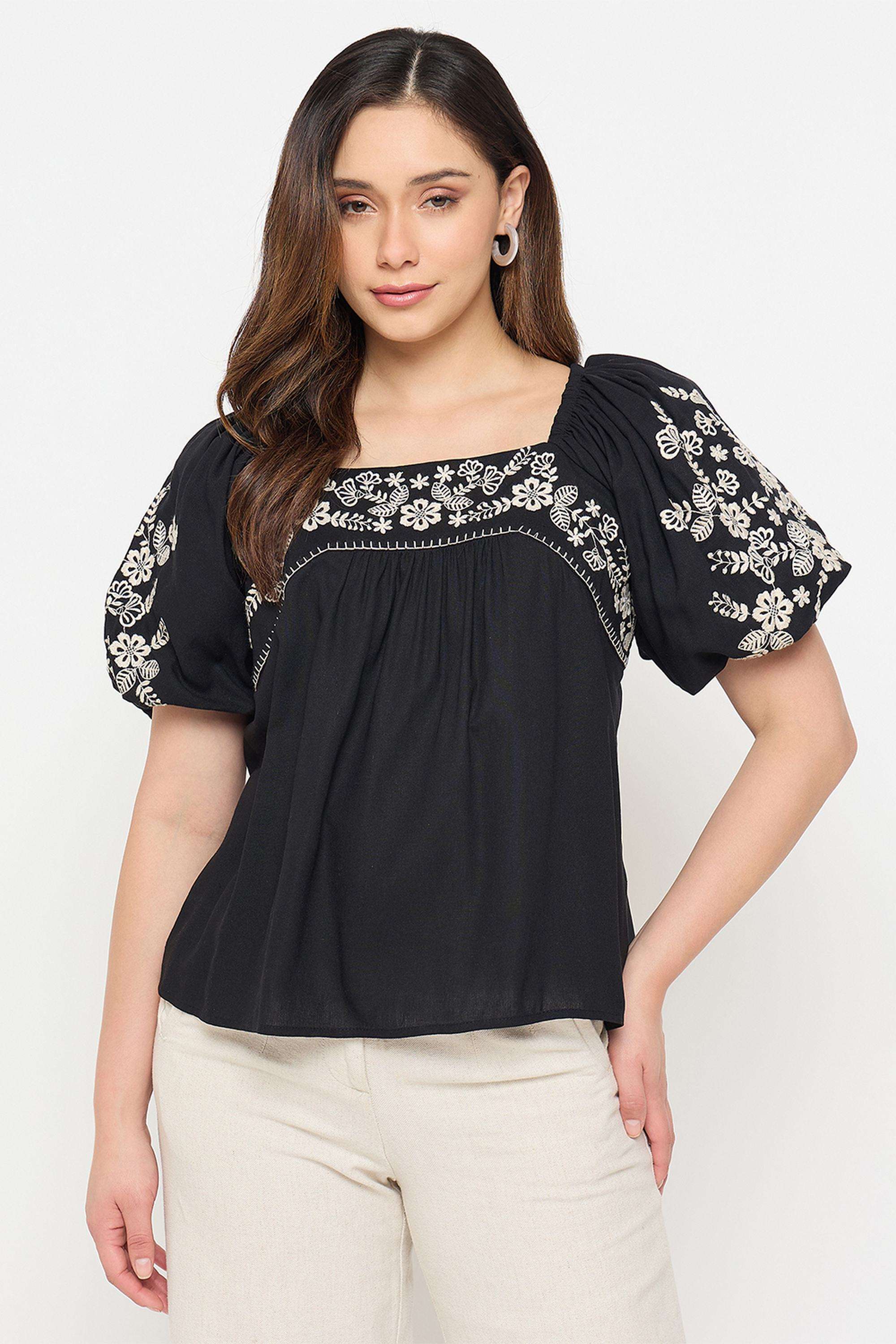 Solid-Rayon-Scoop-Neck-Women-s-Top