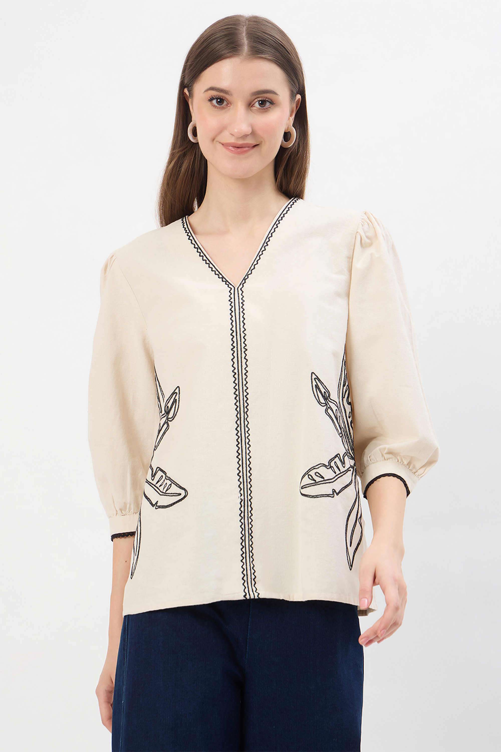 madame Embroidered Cotton Regular Fit Women's Top-picture-19