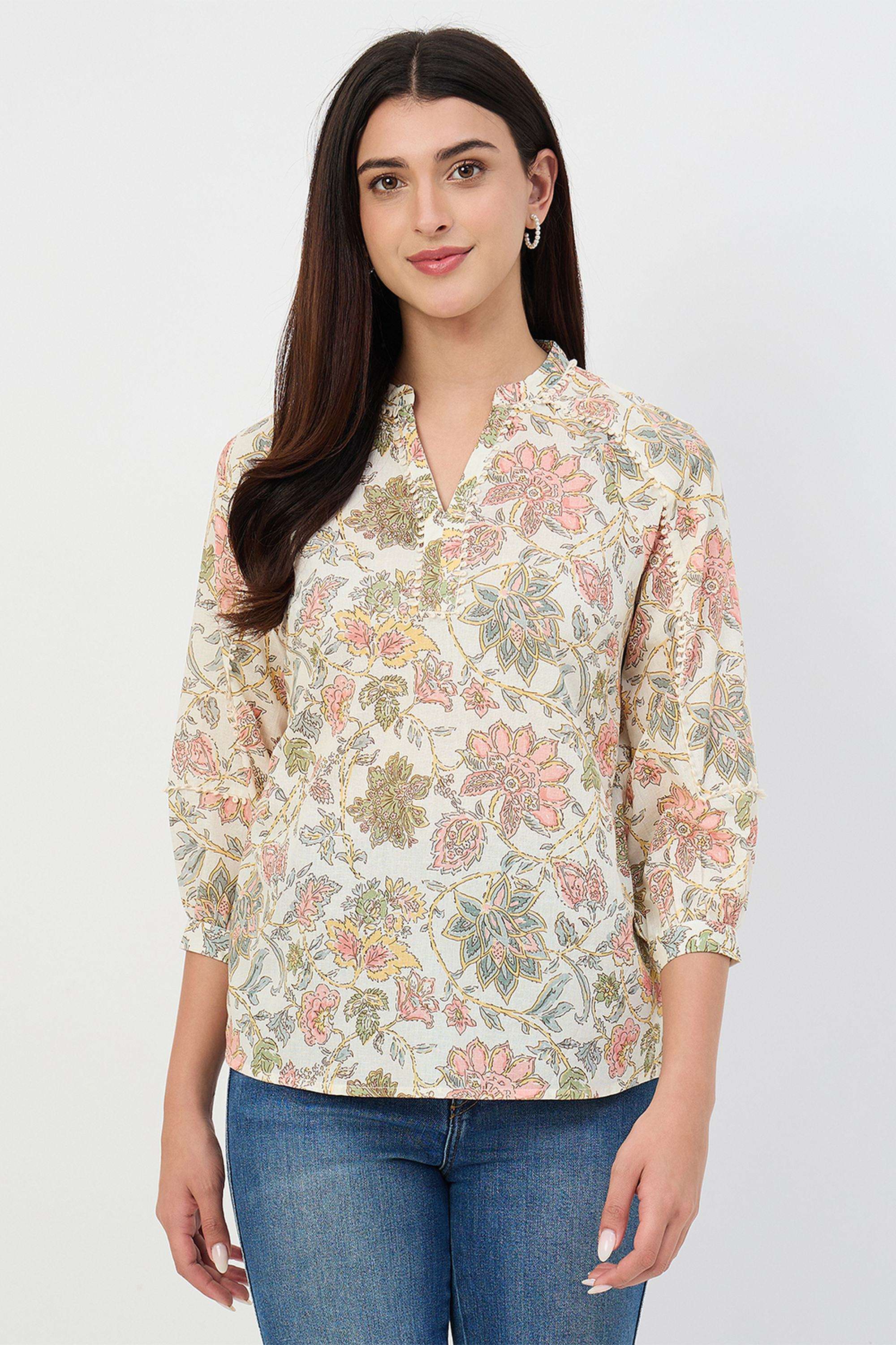 madame Printed Cotton V-Neck Women's Top-picture-43