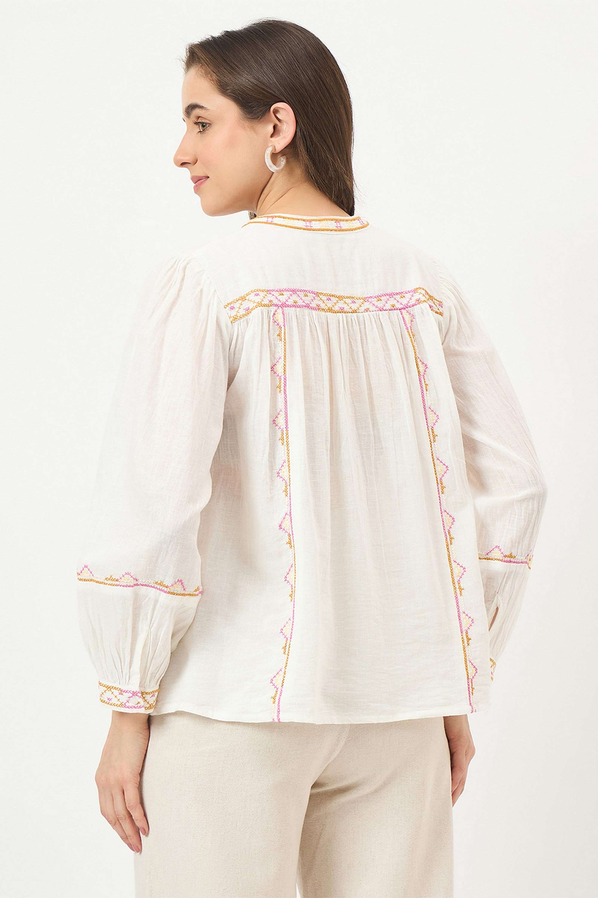Embroidered-Cotton-V-Neck-Women-s-Top