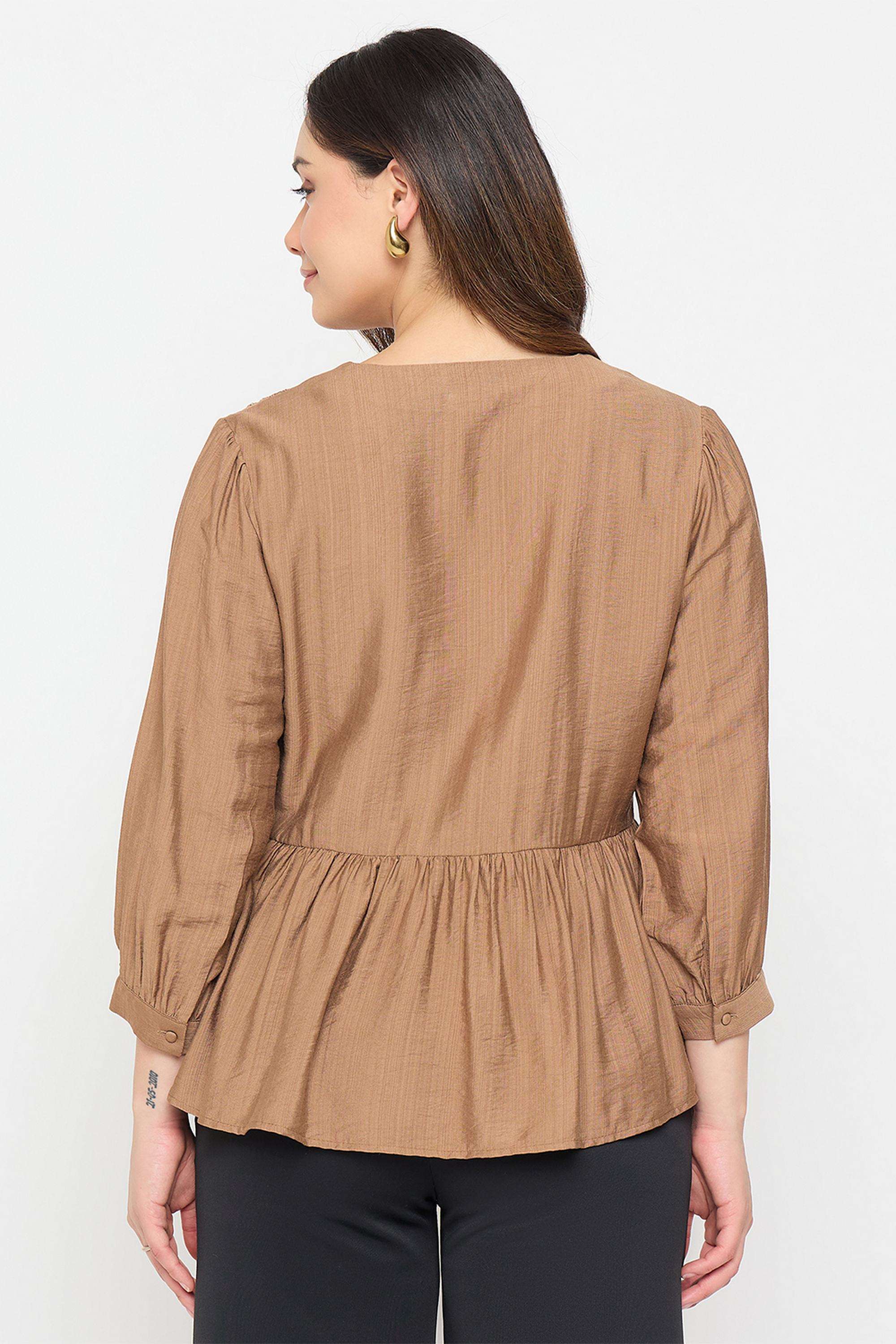 Solid-Rayon-V-Neck-Women-s-Top
