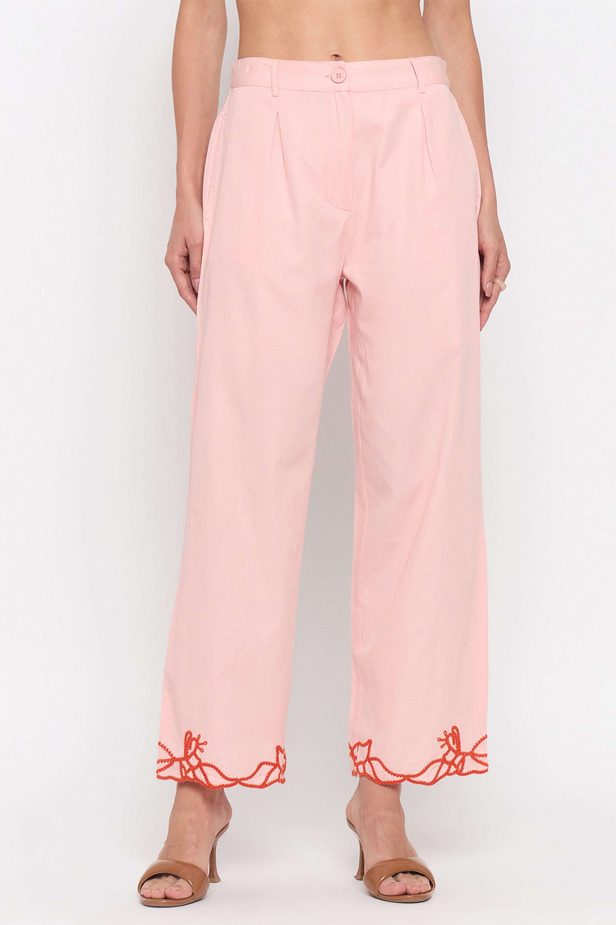 Embroidered-Straight-Fit-Cotton-Women-s-Casual-Wear-Trousers