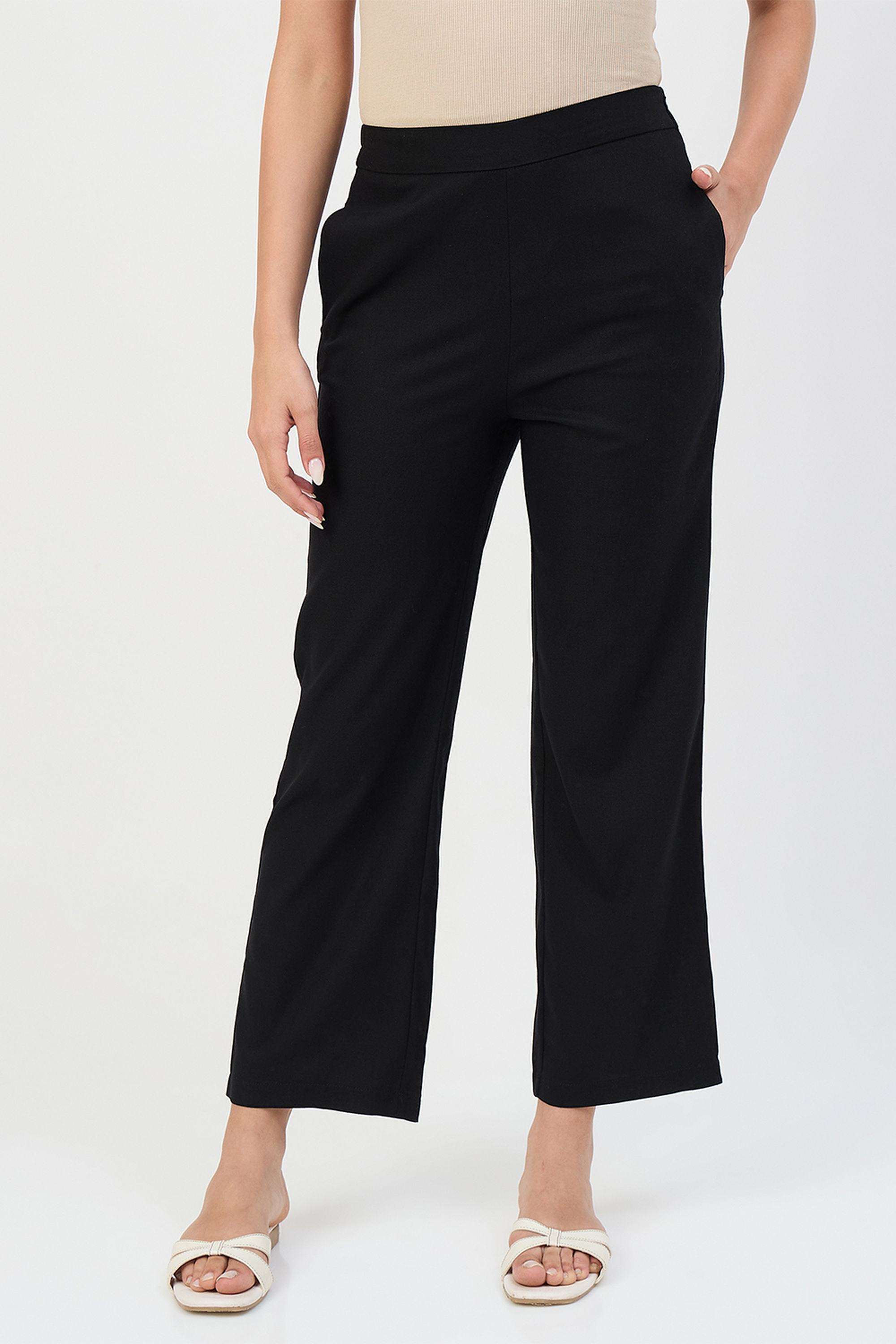 Solid-Straight-Fit-Polyester-Women-s-Casual-Wear-Trousers