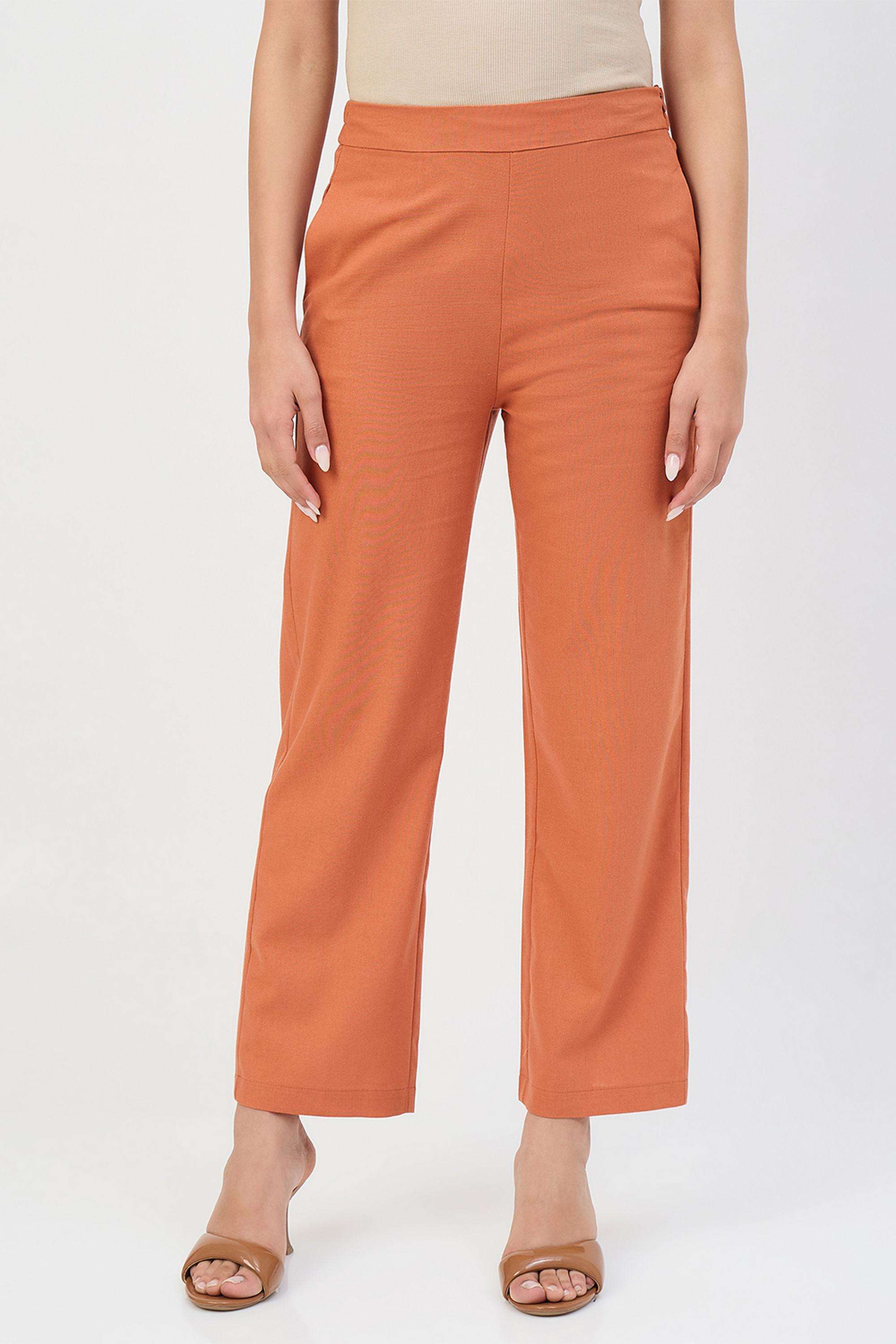 Solid-Straight-Fit-Polyester-Women-s-Casual-Wear-Trousers