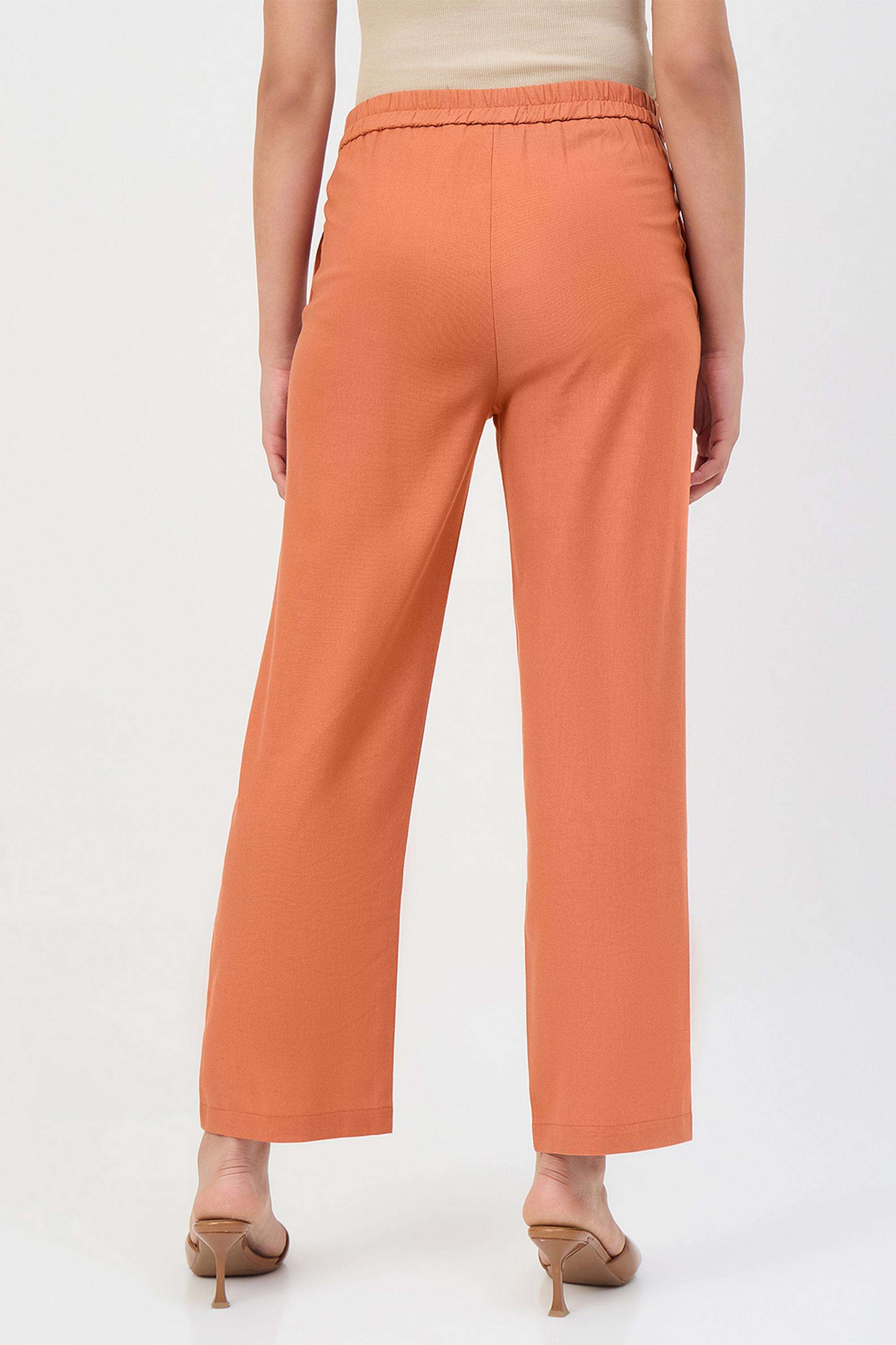 Solid-Straight-Fit-Polyester-Women-s-Casual-Wear-Trousers