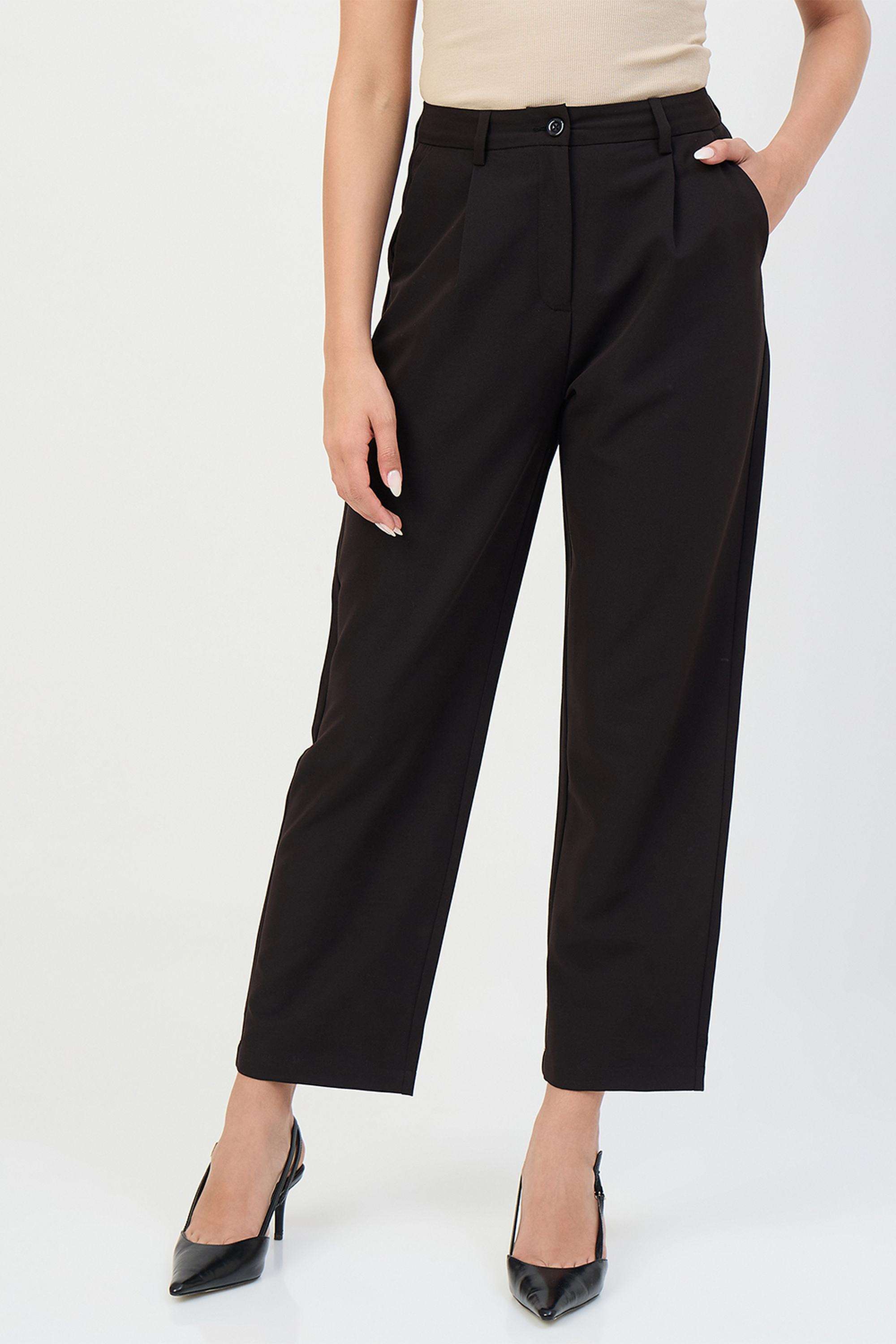 Solid-Straight-Fit-Polyester-Women-s-Casual-Wear-Trousers