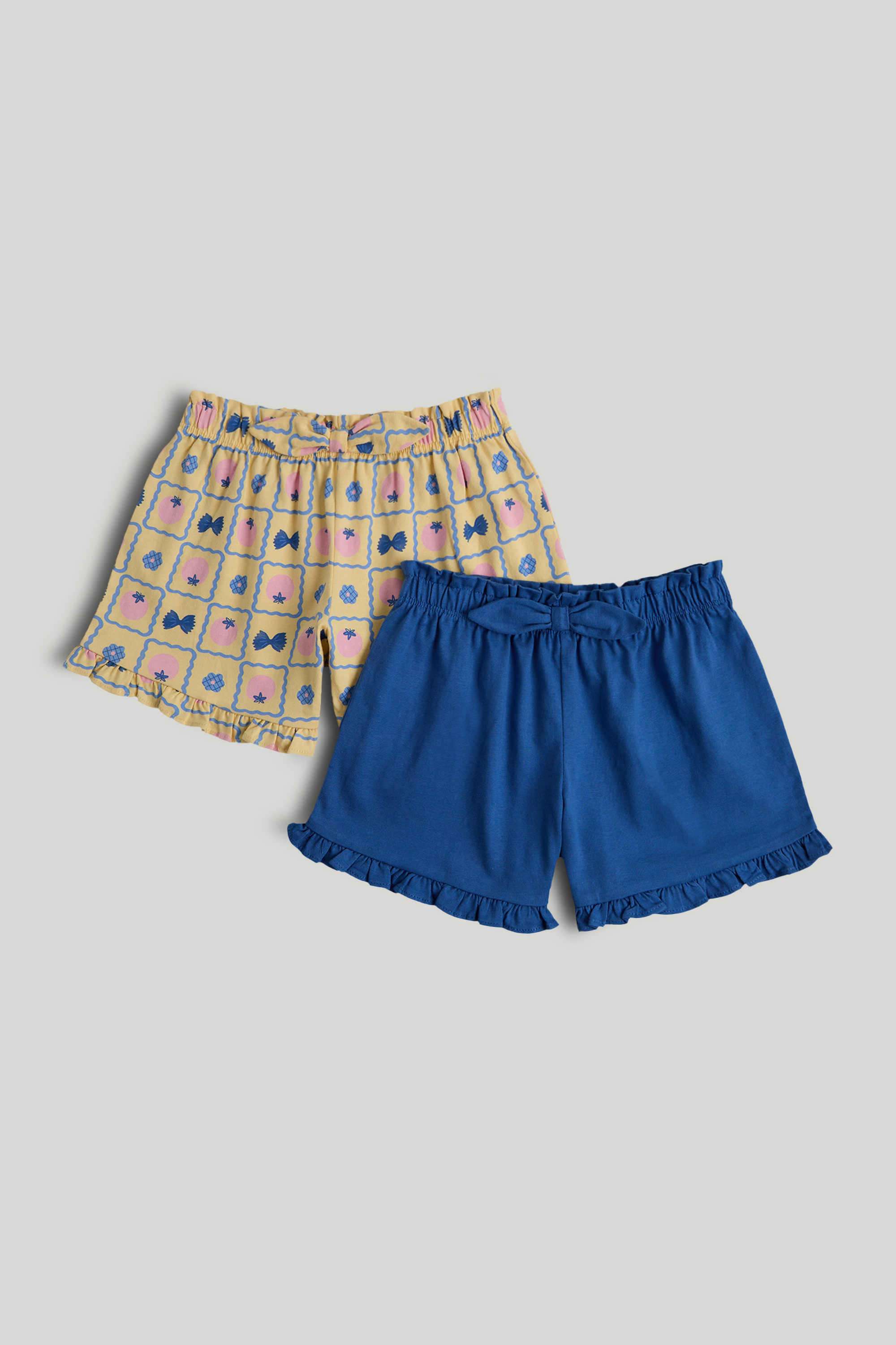 Mini-Girls-Mediterranean-Charm-Printed-Shorts---Pack-Of-2---Multi