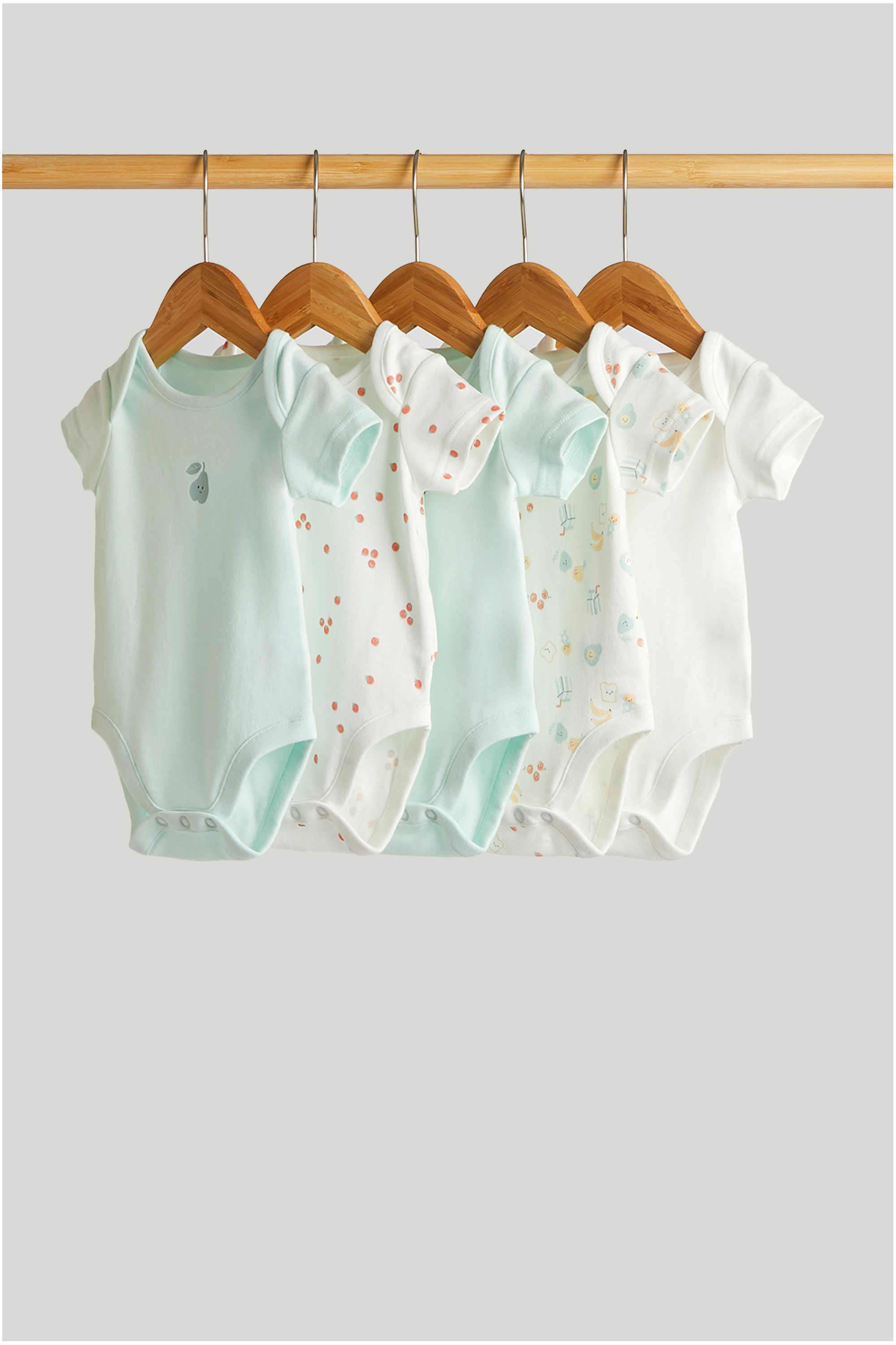 Baby-Unisex-Printed-Short-Sleeves-Bodysuit---Pack-Of-5---Multi