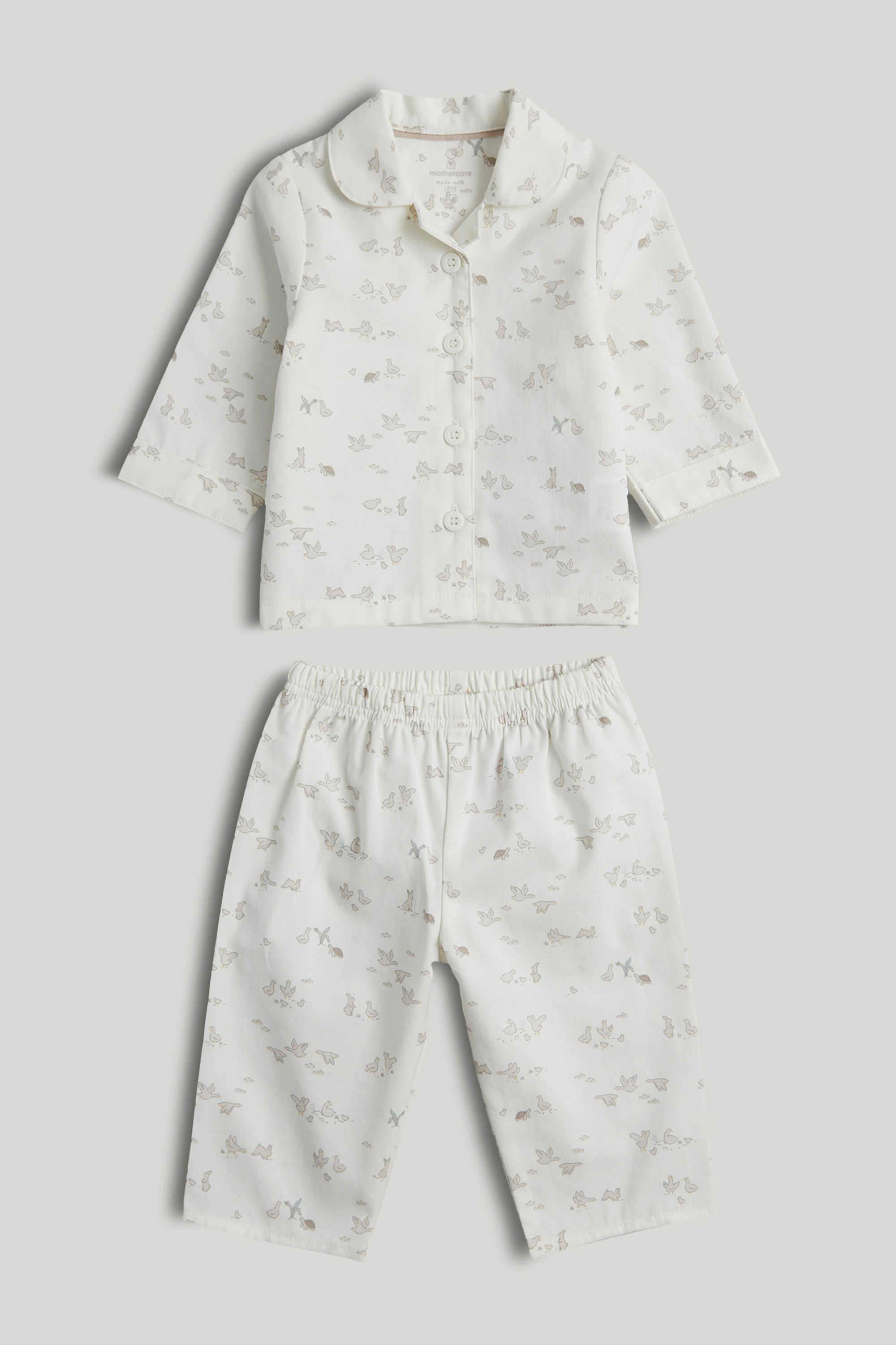 Baby-Unisex-Printed-Full-Sleeves-2-Piece-Pyjama-Set---White