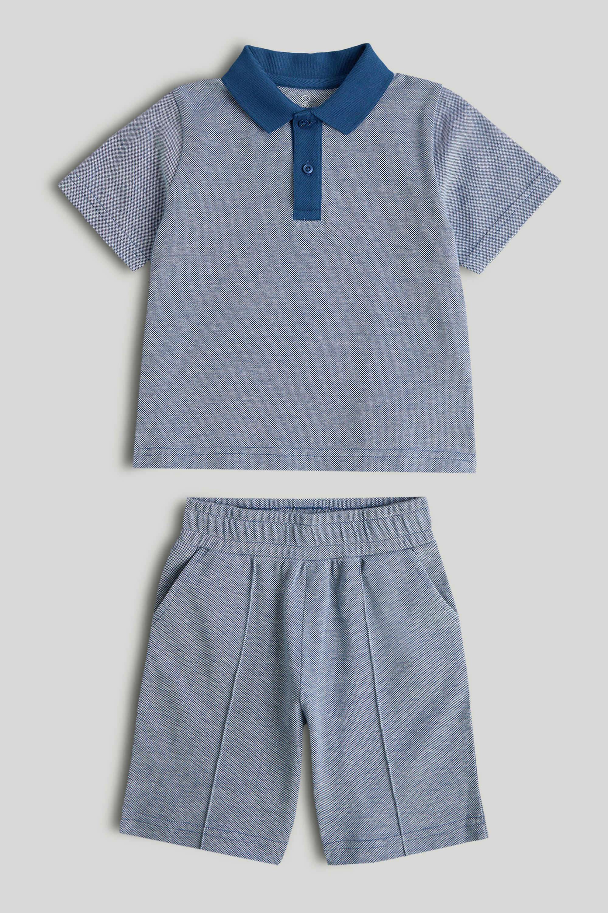 Mini-Boys-Lobster-Pot-Short-Sleeves-2-Piece-Polo-And-Short-Set---Dark-Blue