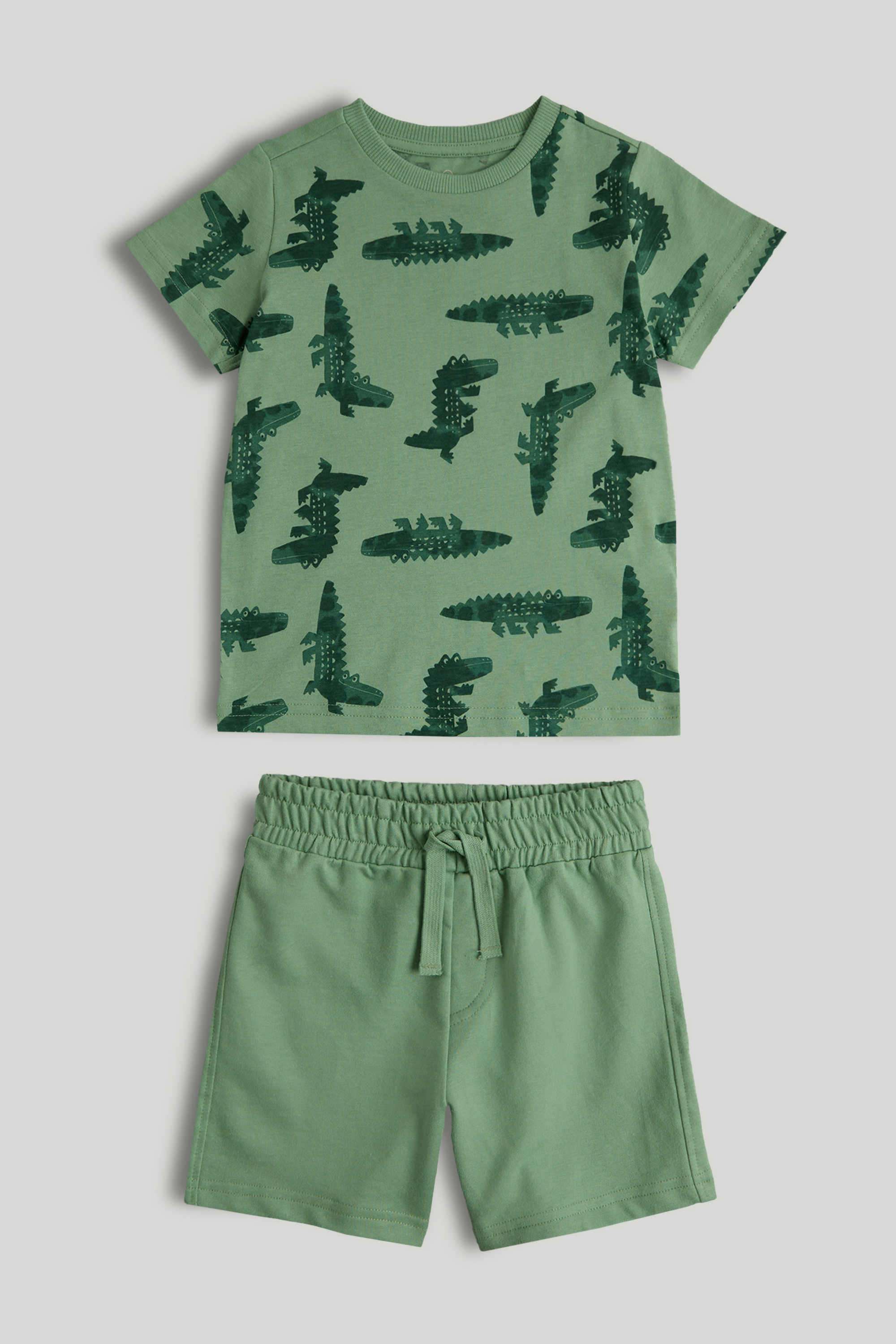 Mini-Boys-Printed-Short-Sleeves-2-Piece-T-Shirt-And-Shorts-Set---Green
