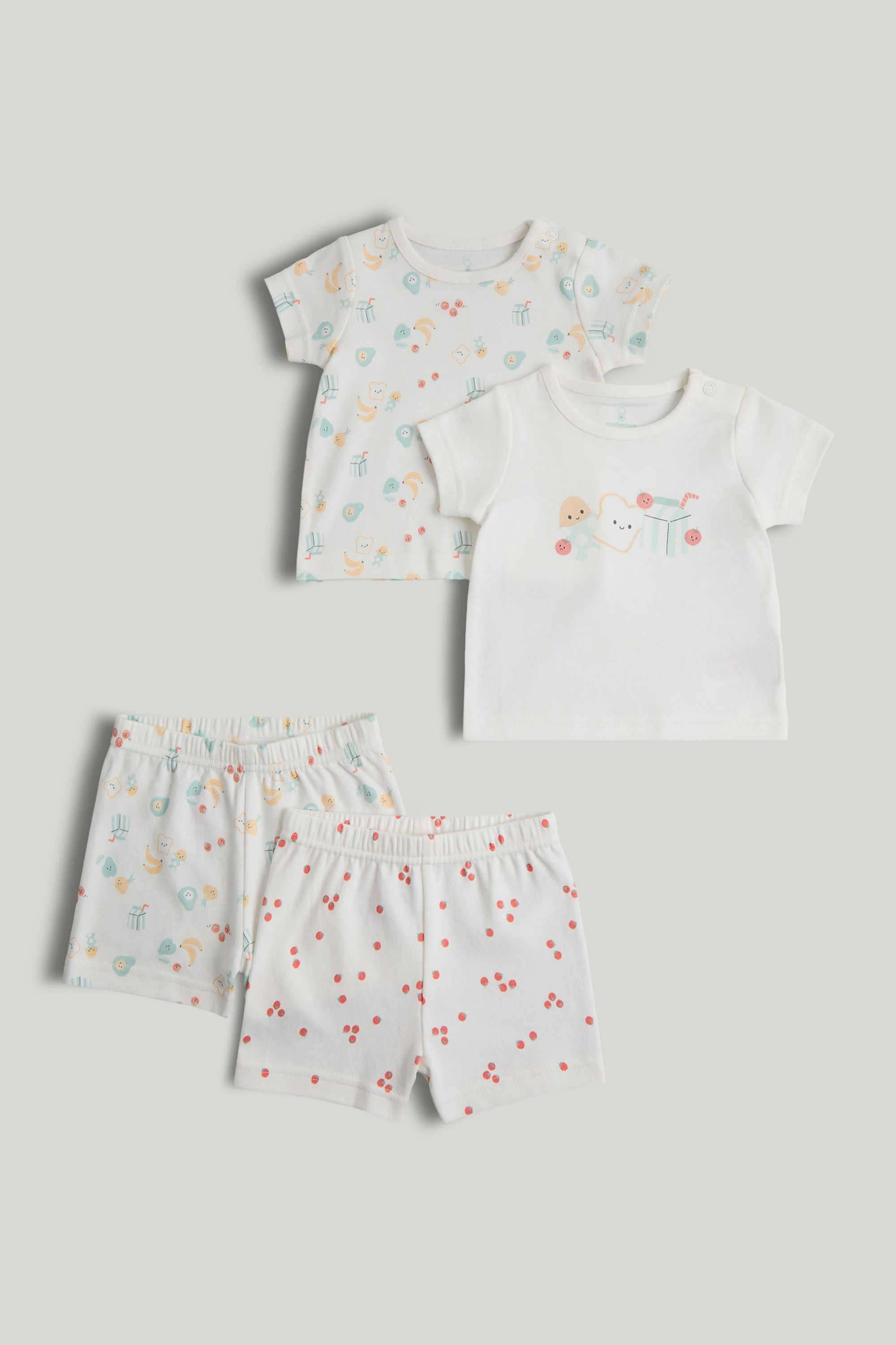 Baby-Unisex-Printed-Short-Sleeves-4-Piece-T-Shirt-And-Short-Set---White