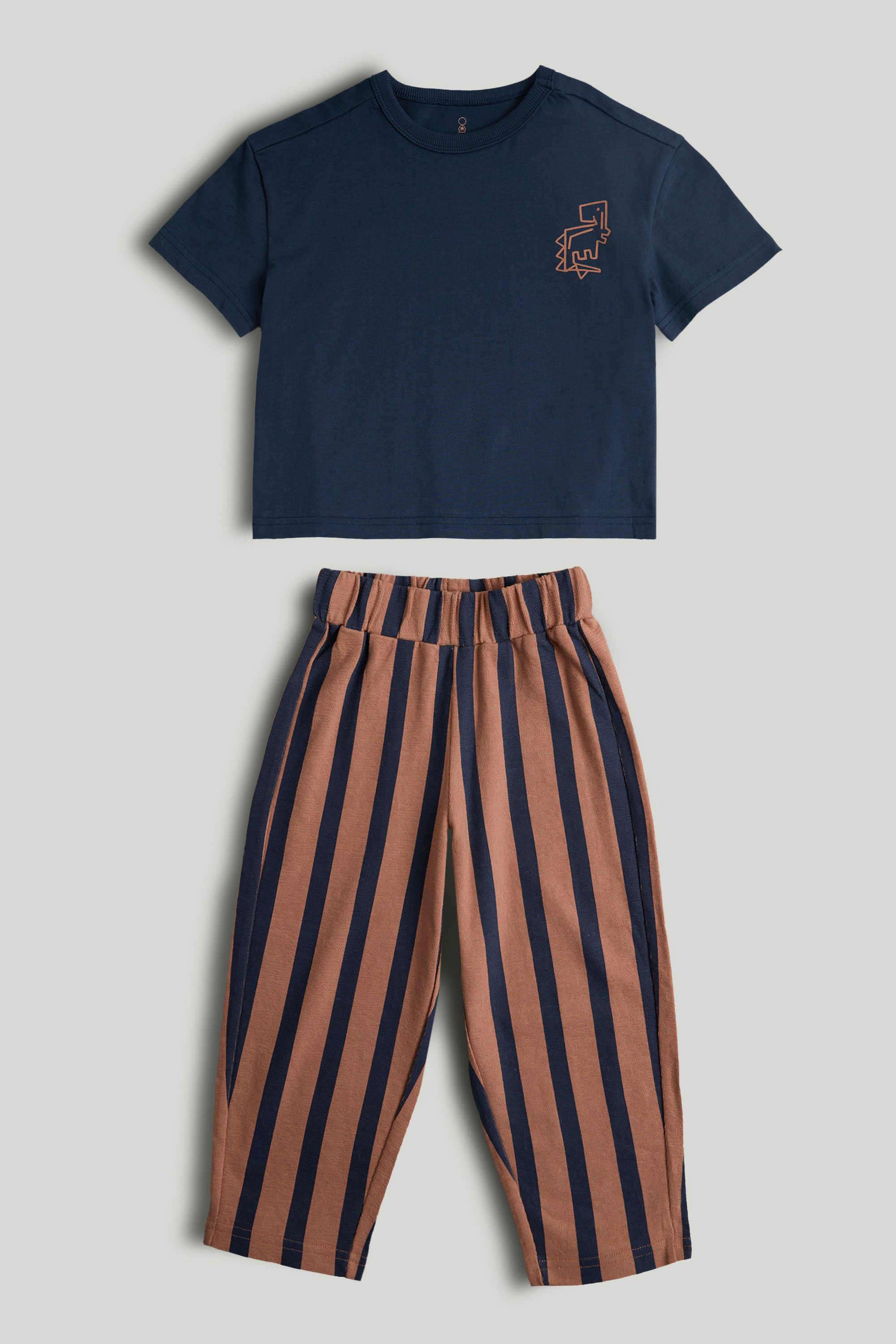 Mini-Boys-Dino-Expression-Short-Sleeves-2-Piece-T-Shirt-And-Trouser-Set---Multi