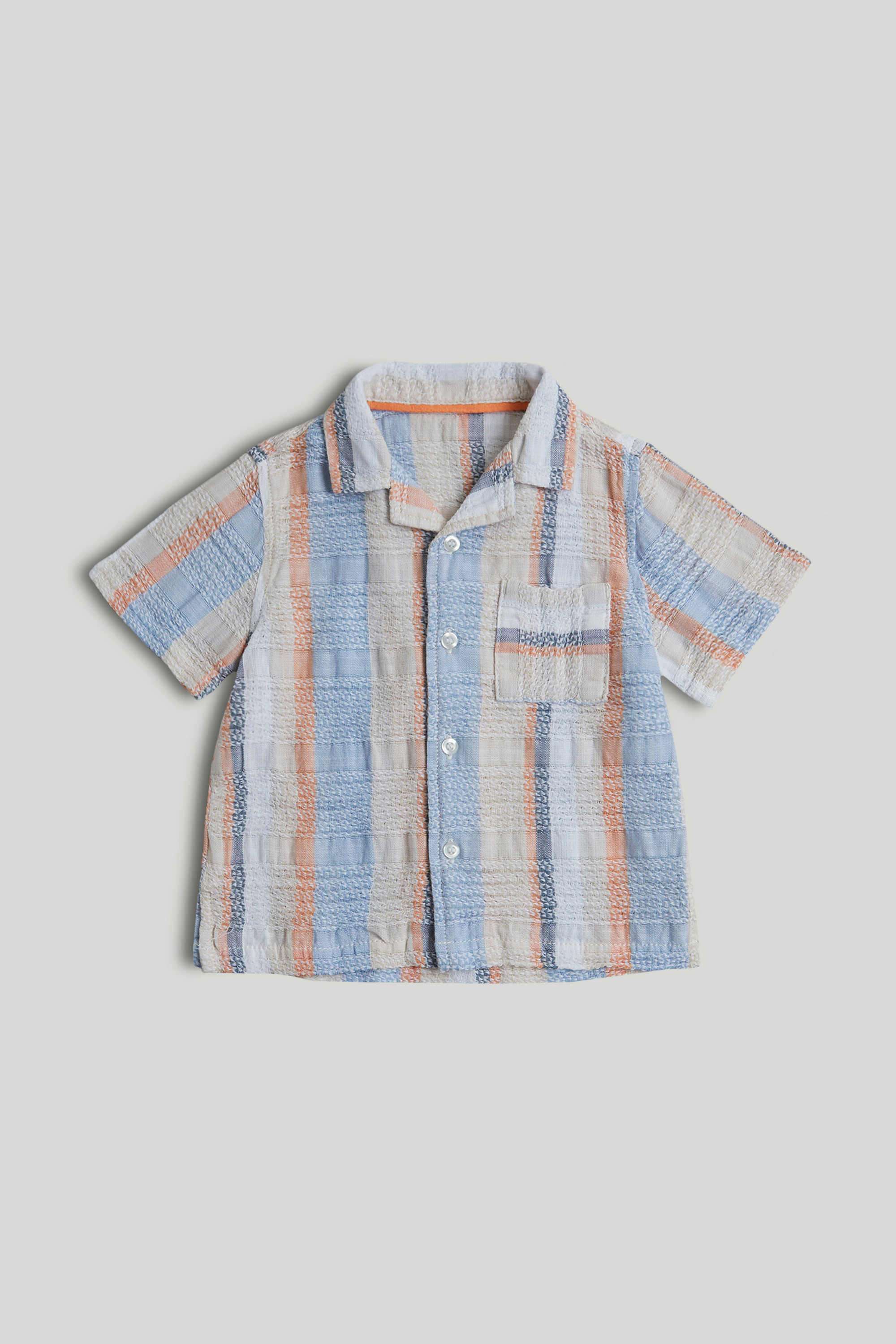 Mini-Boys-Beach-Buddy-Striped-Textured-Cotton-Shirt---Multi