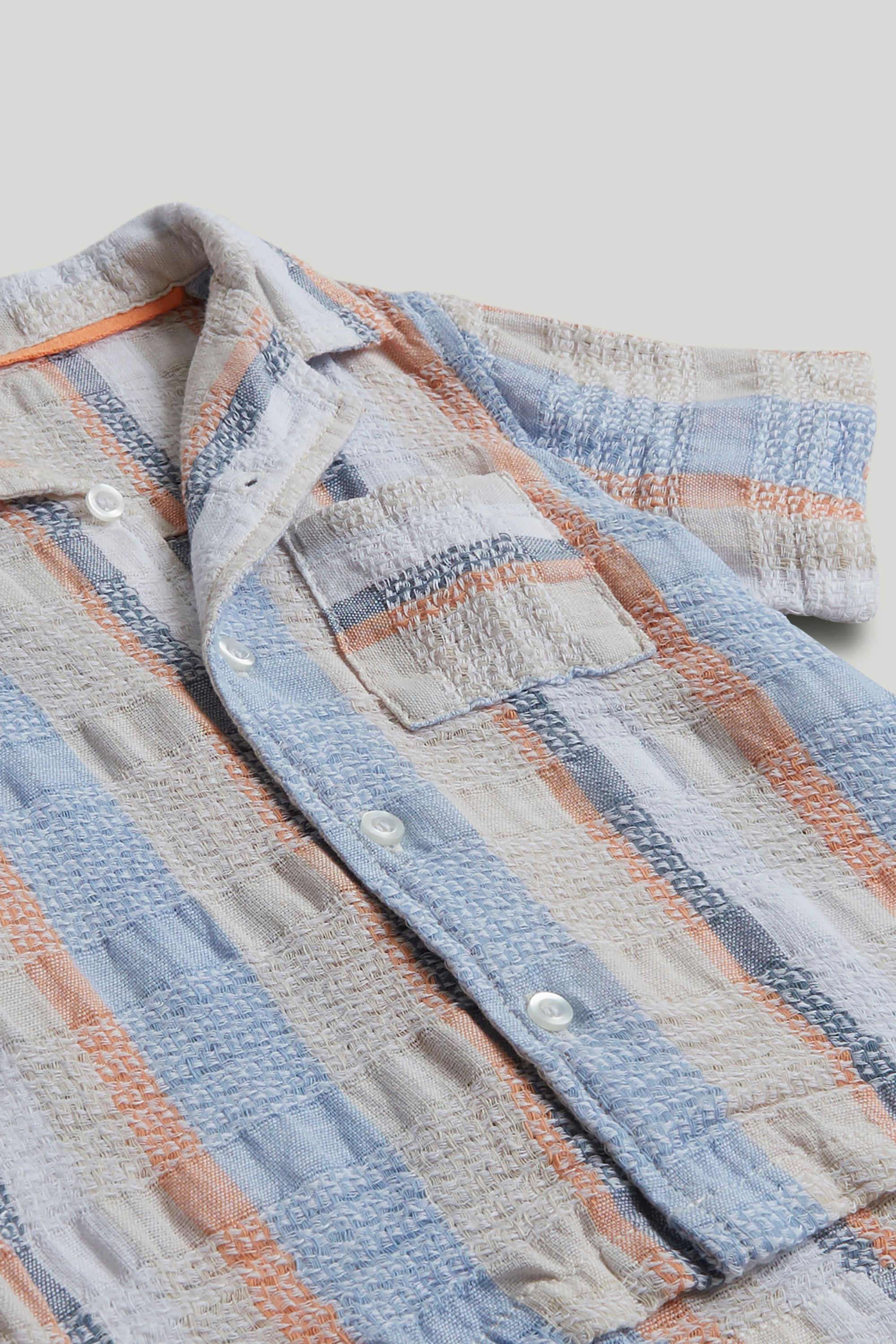 Mini-Boys-Beach-Buddy-Striped-Textured-Cotton-Shirt---Multi