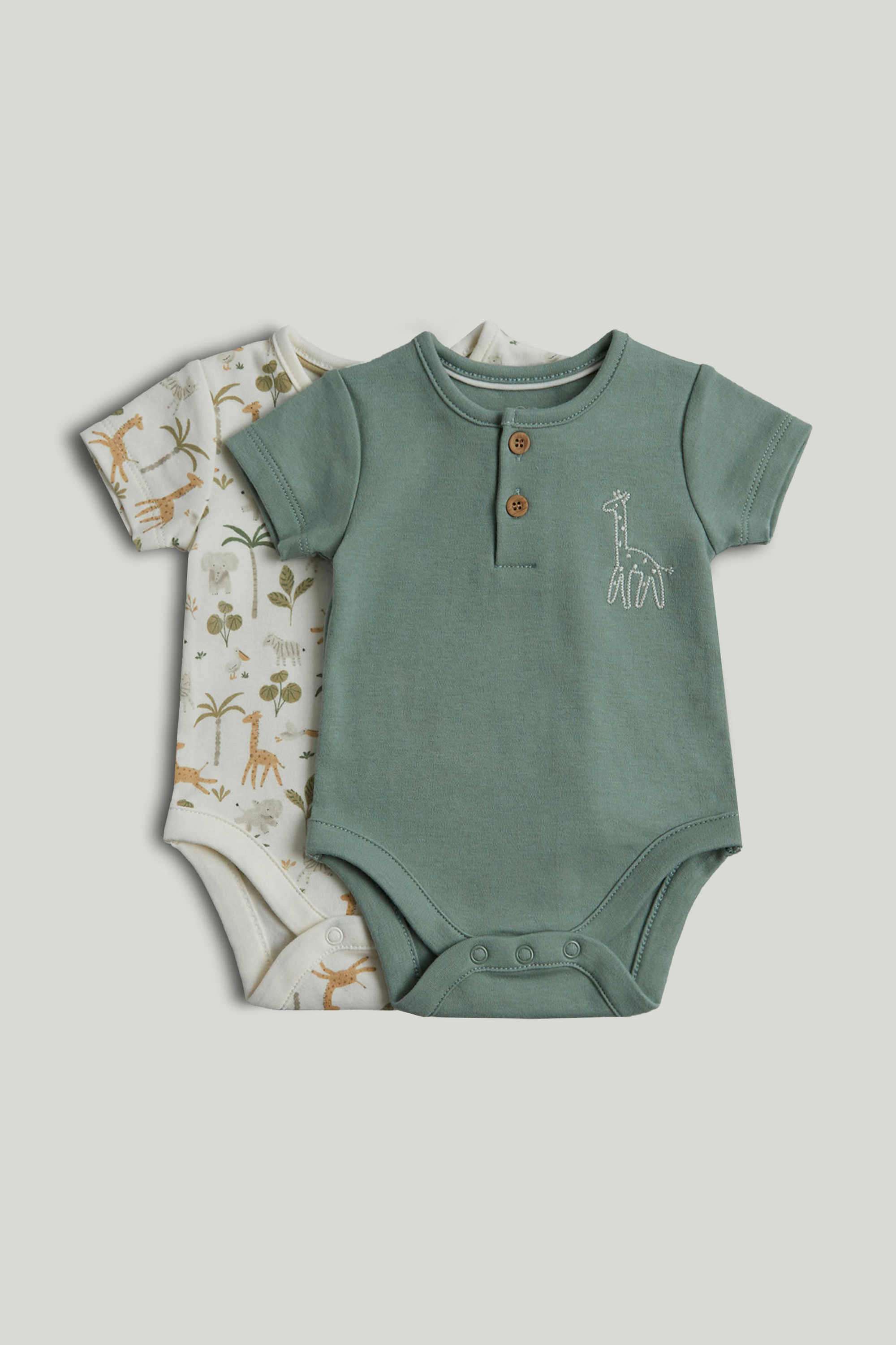 Newborn-Boys-Sage-Safari---Classic-2-Pack-Safari-Bodysuits---Multi