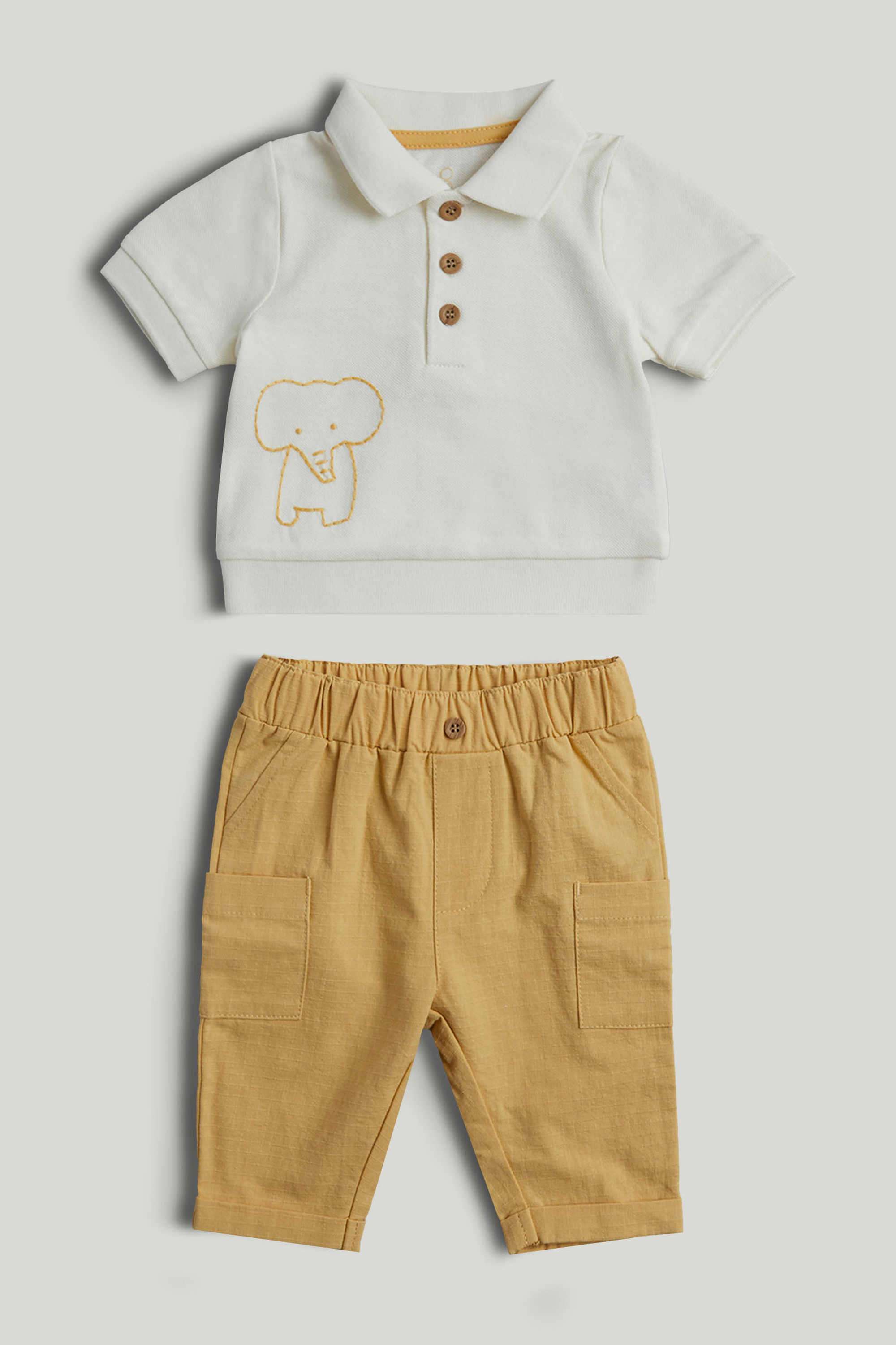 Newborn-Boys-Sage-Safari---Classic-Polo-Shirt-And-Trousers-Outfit---Multi