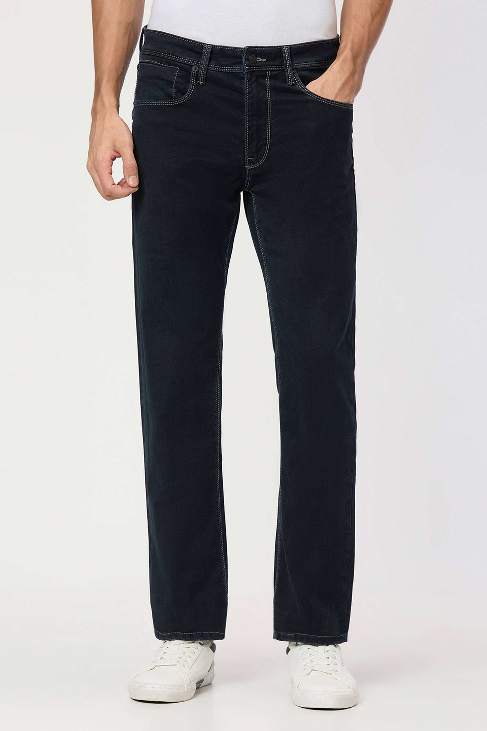 Solid-Cotton-Blend-Straight-Fit-Men-s-Jeans