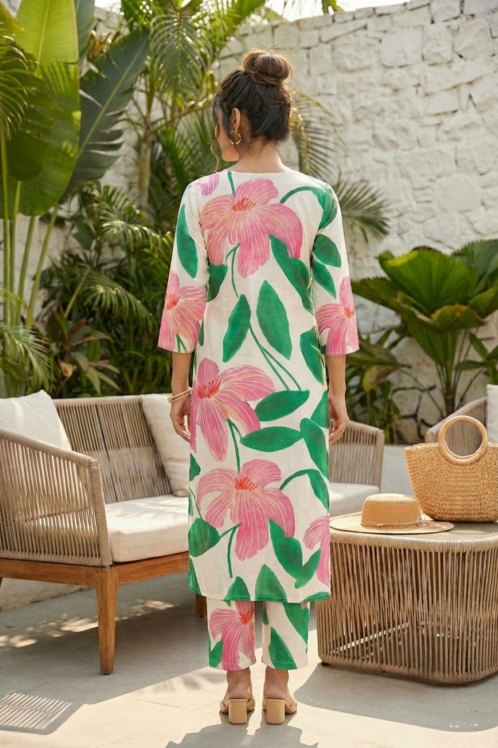 Floral-Cotton-V-Neck-Women-Kurta-with-Pant