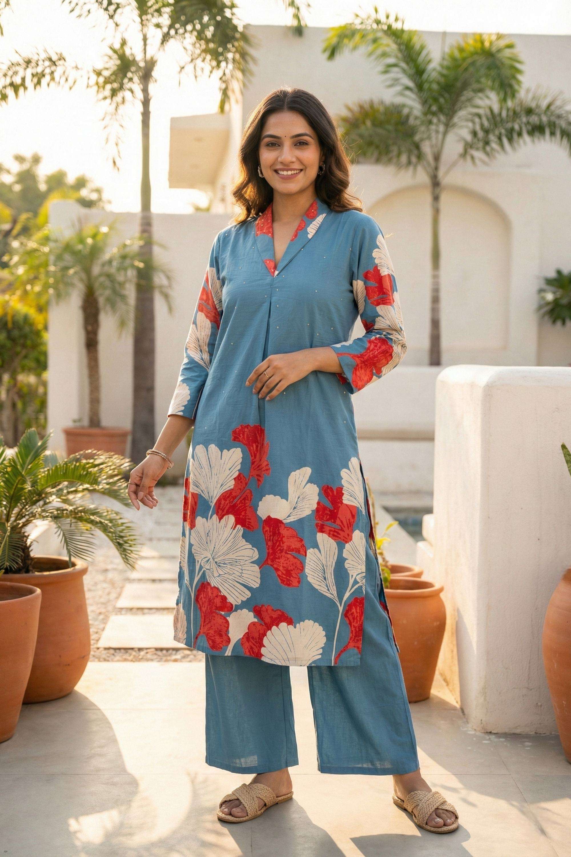 Printed-Cotton-Collared-Women-s-Festive-Wear-Kurta-Set
