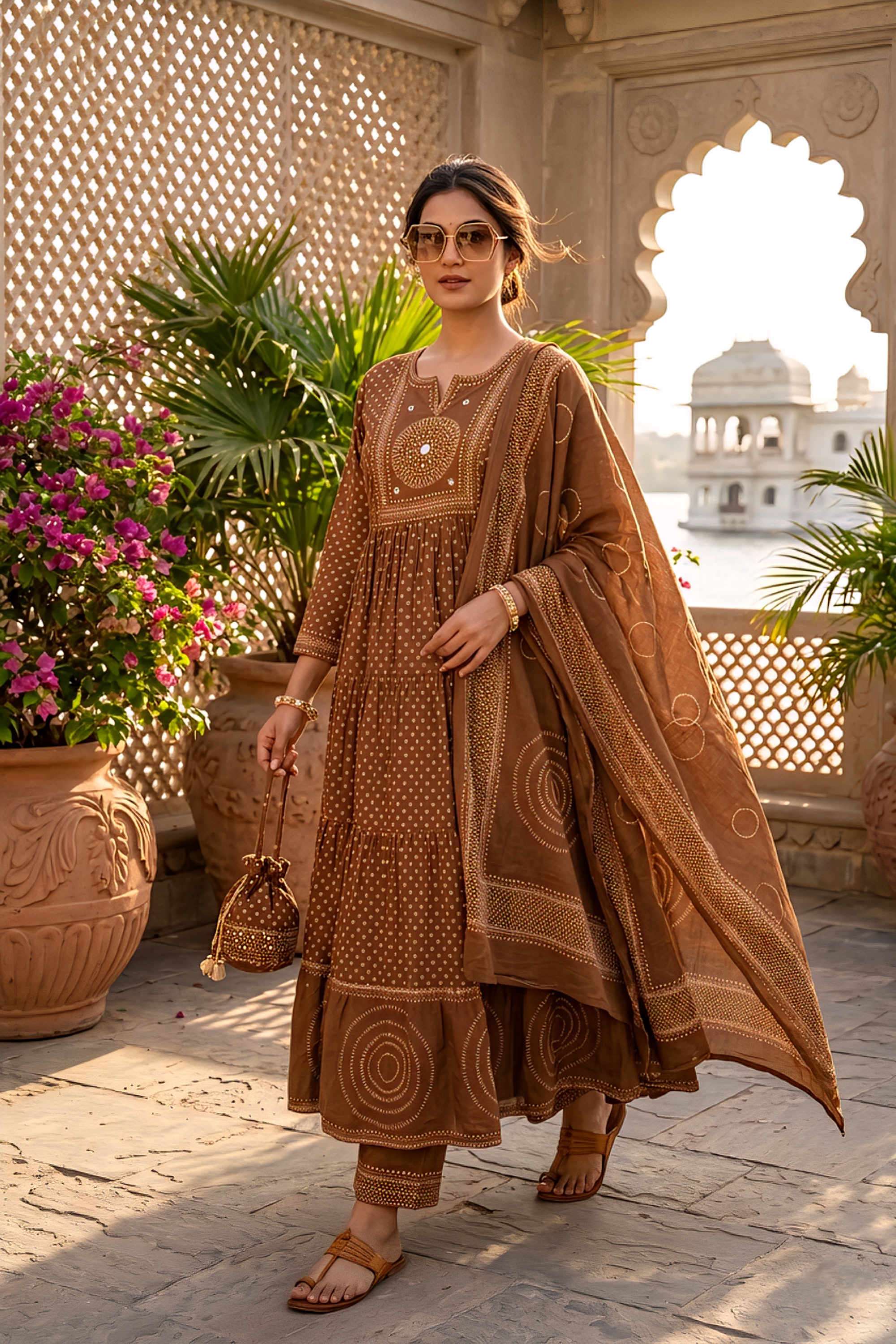 Bandhani-Cotton-Round-Neck-Women-s-Casual-Wear-Kurta-Set