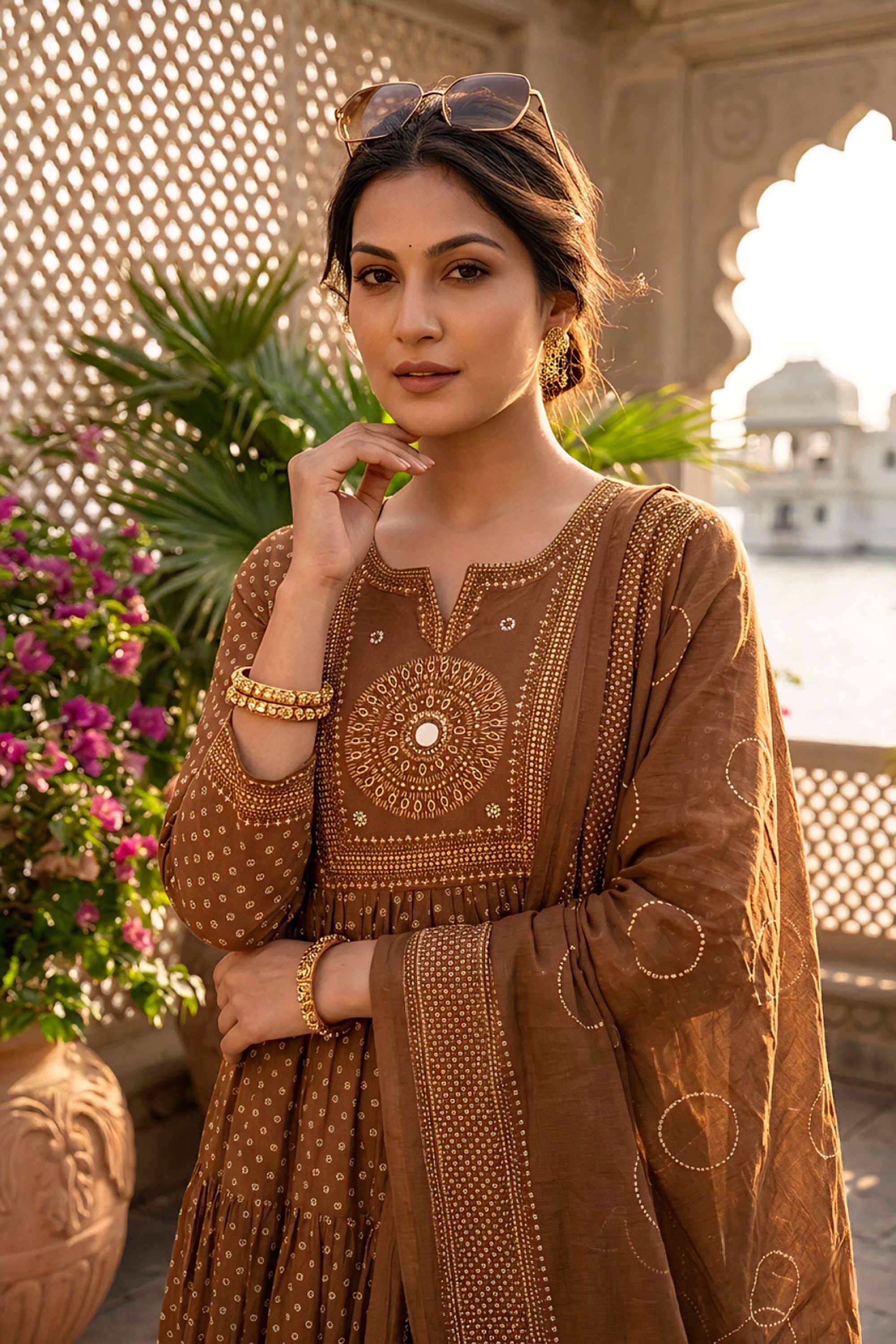 Bandhani-Cotton-Round-Neck-Women-s-Casual-Wear-Kurta-Set