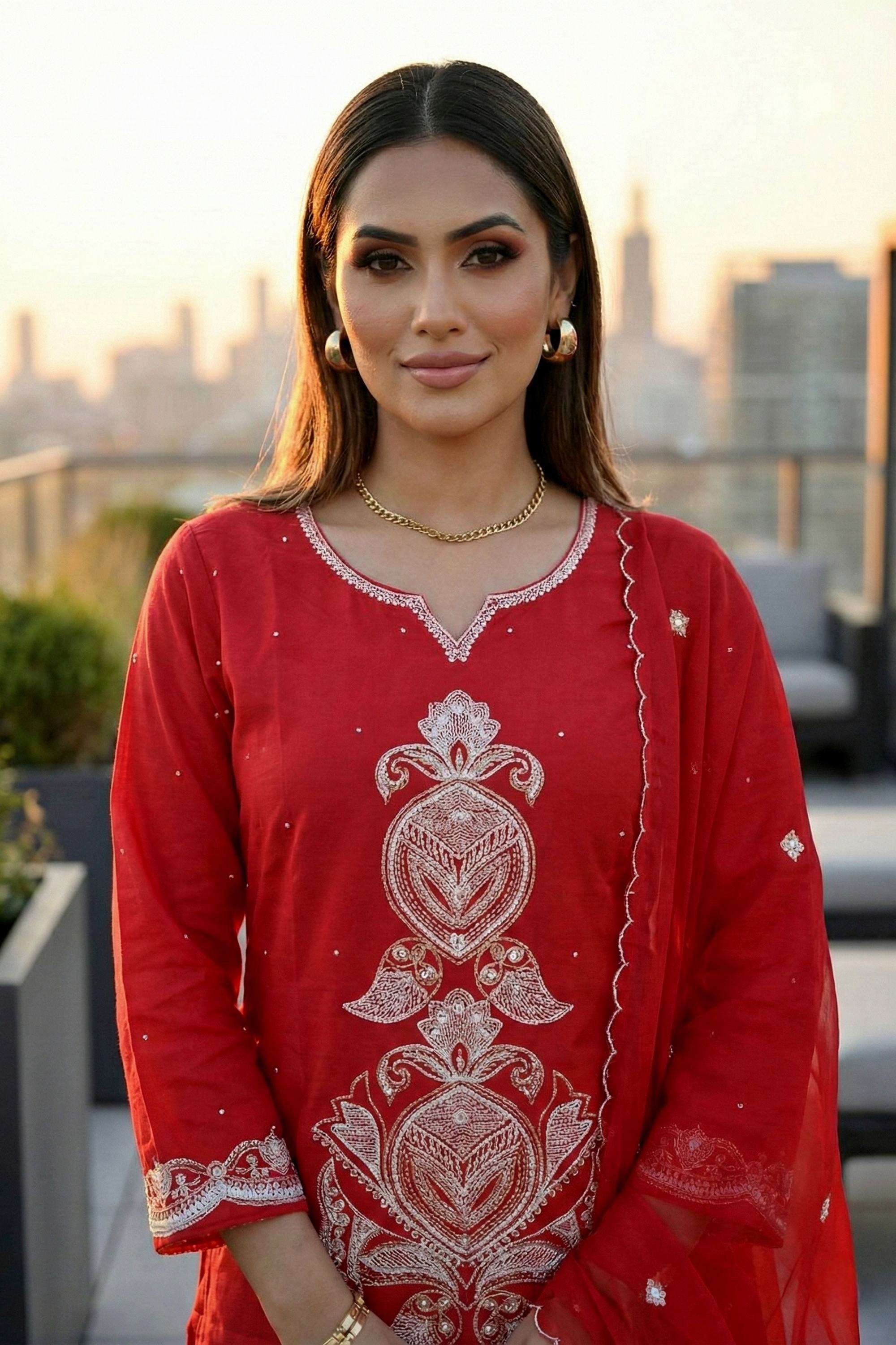 Embroidered-Cotton-Round-Neck-Women-Kurta-with-Pant-and-Dupatta