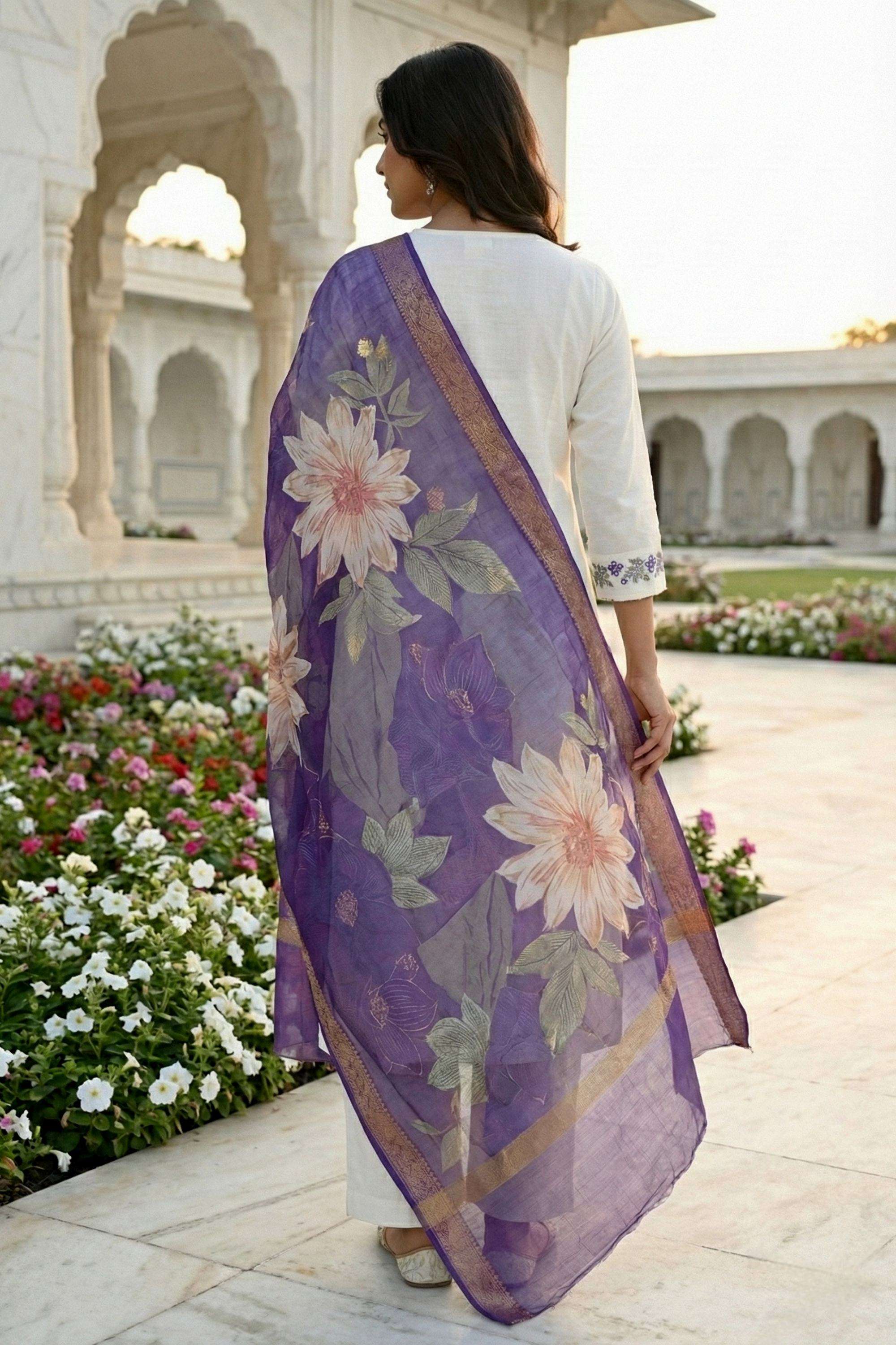 Embellished-Cotton-V-Neck-Women-Kurta-with-Pant-and-Dupatta
