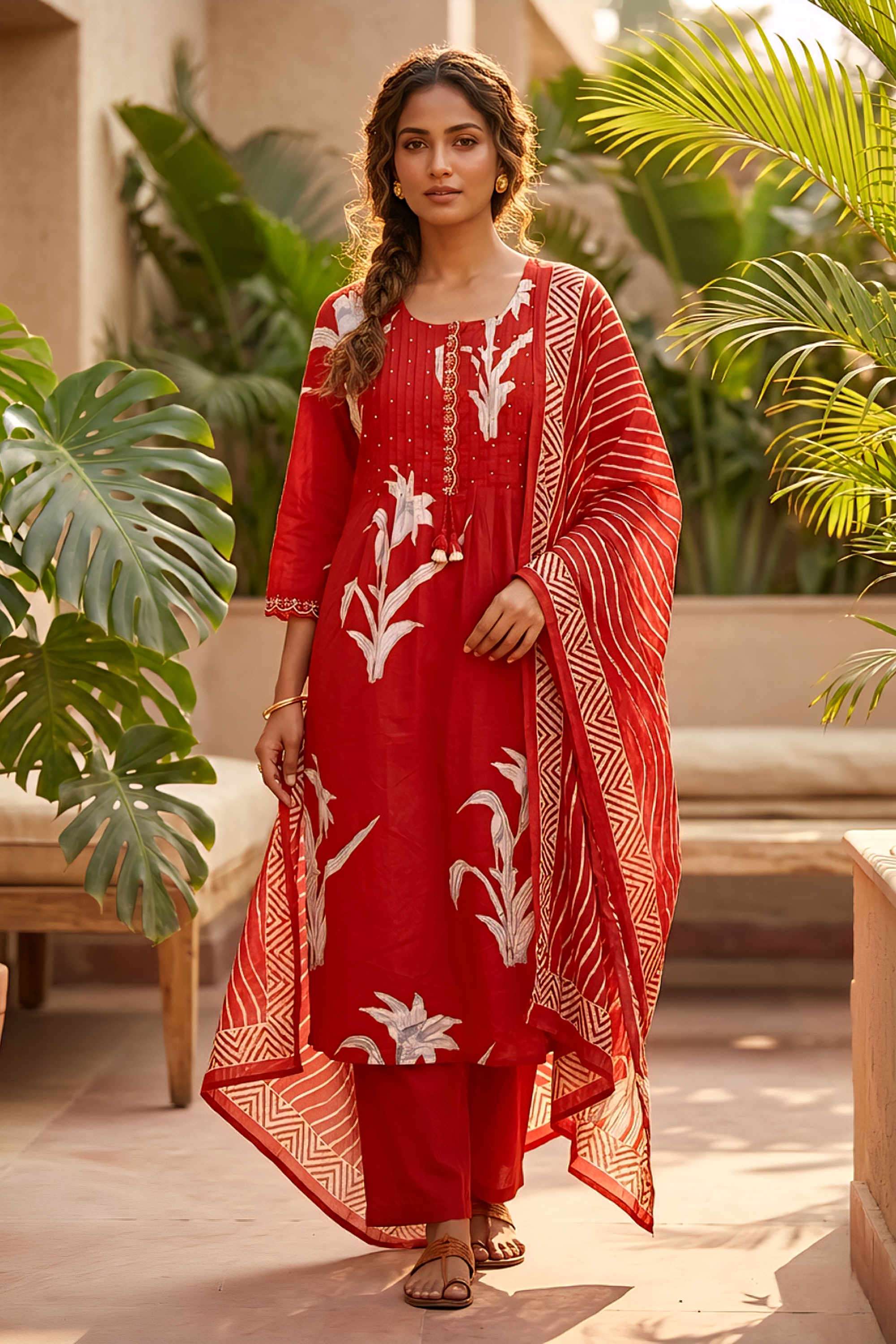 Floral-Cotton-Round-Neck-Women-s-Casual-Wear-Kurta-Set