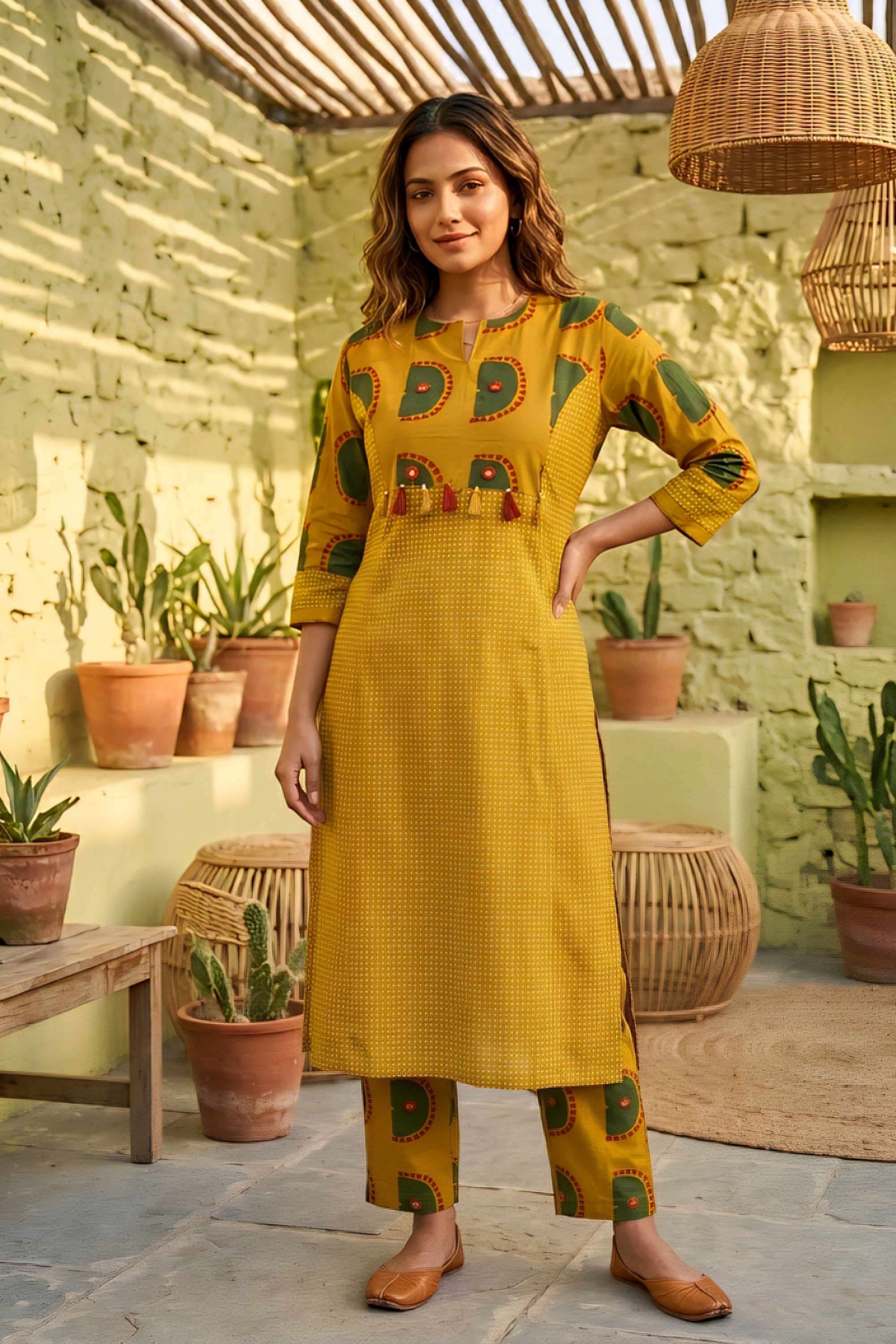 Bandhani-Cotton-Round-Neck-Women-s-Casual-Wear-Kurta-Set