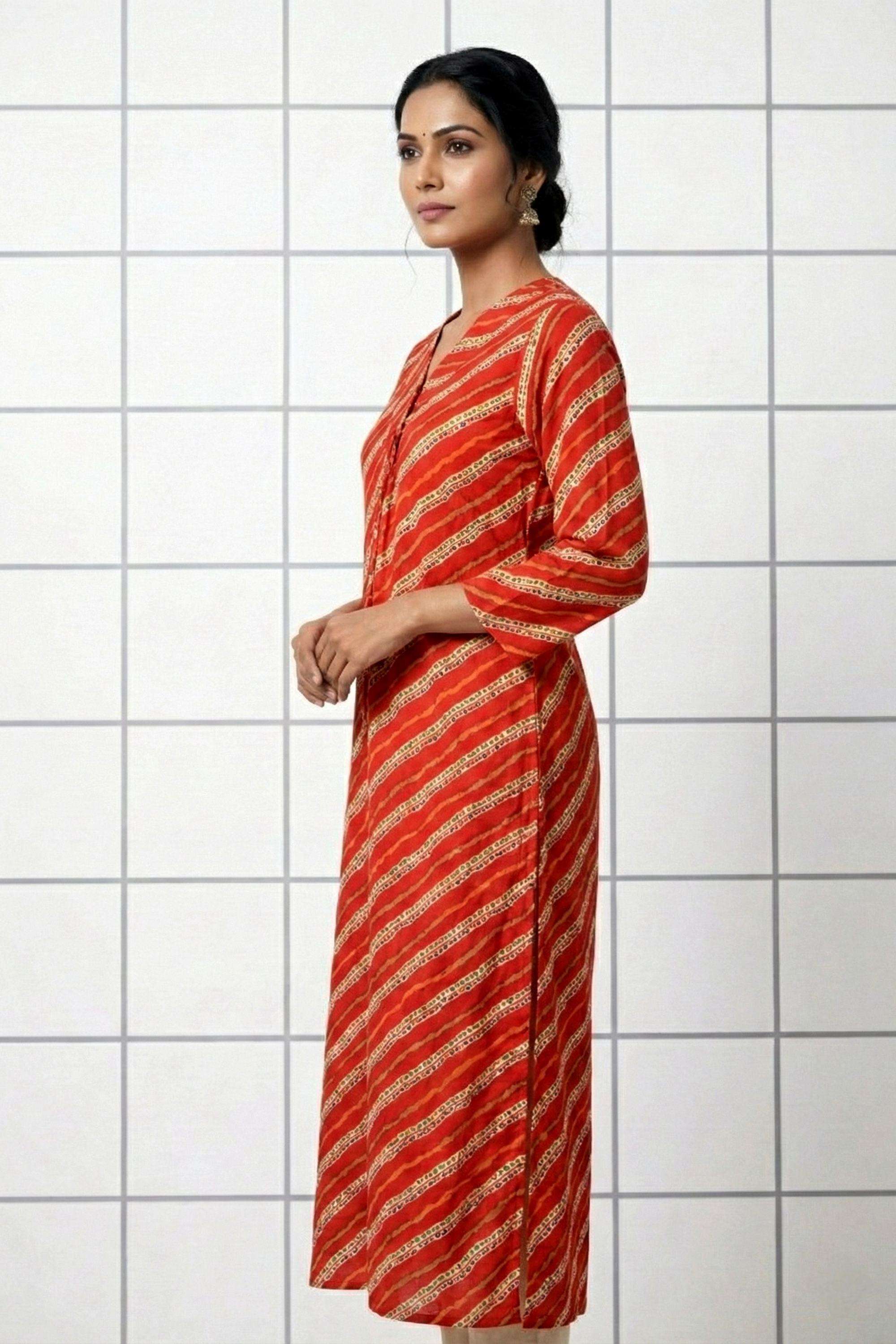 Printed-Rayon-V-Neck-Women-s-Ethnic-Kurta