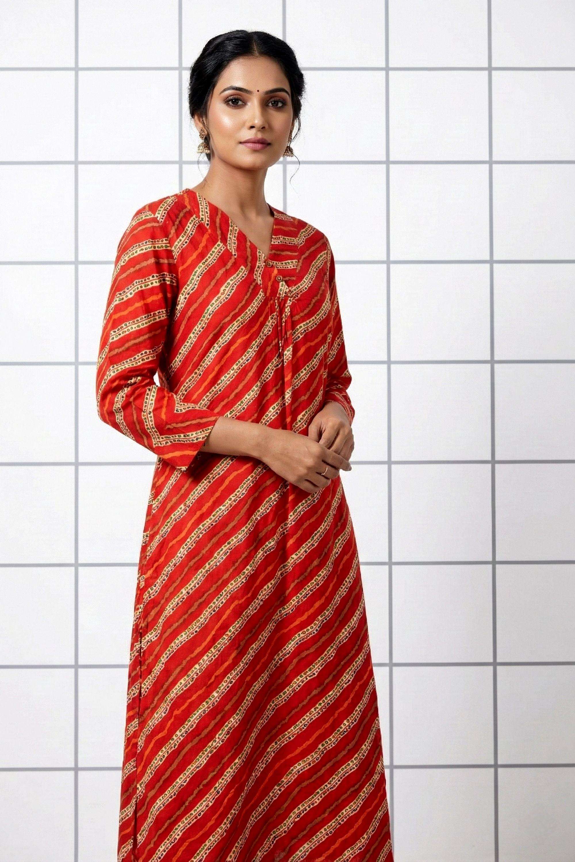 Printed-Rayon-V-Neck-Women-s-Ethnic-Kurta